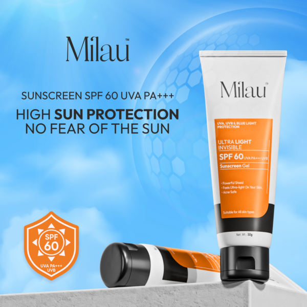 Milau SPF 60 PA+++ Sunscreen Gel | UVA, UVB & Blue Light Protection | 50g