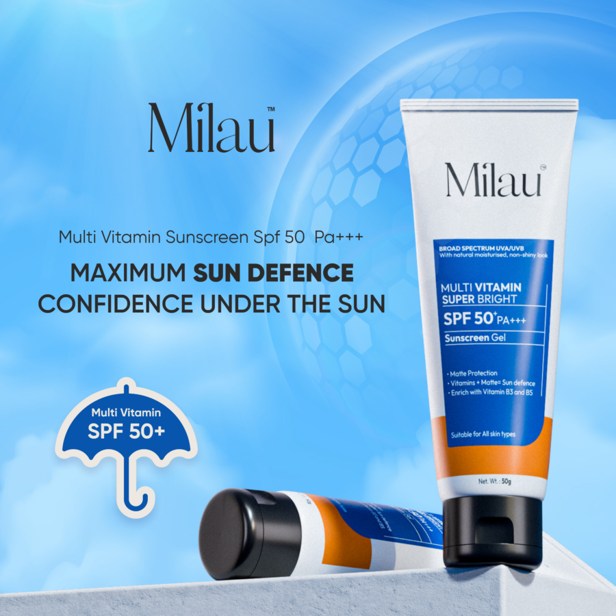 Milau SPF 50+ PA+++ Sunscreen Gel | UVA/UVB Protection | Matte Finish | 50g