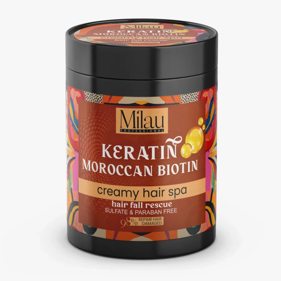Milau Keratin Moroccan Biotin Creamy Hair Spa Mask 800 ml– Hair Fall Rescue & Repair