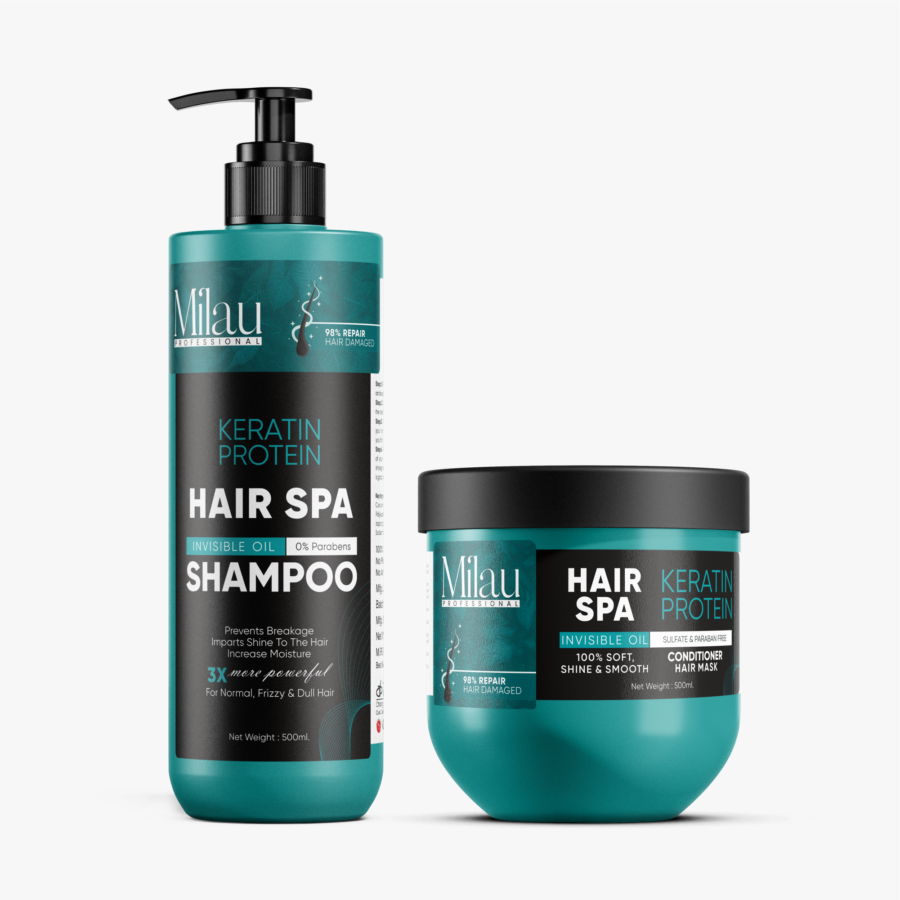 Milau Keratin Protein Hair Spa Shampoo (500ml) + Conditioner Mask (500ml) – Frizz Control Set