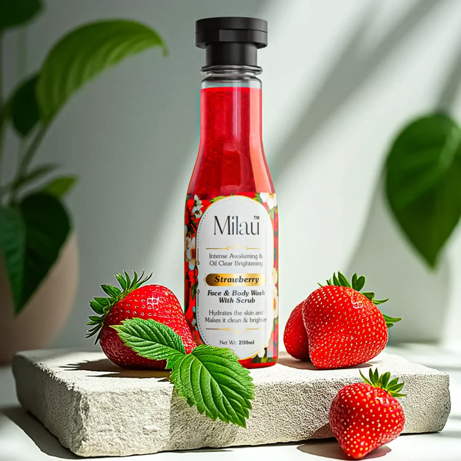 Milau Strawberry Face & Body Wash |  Available in : 200ml & 400ml