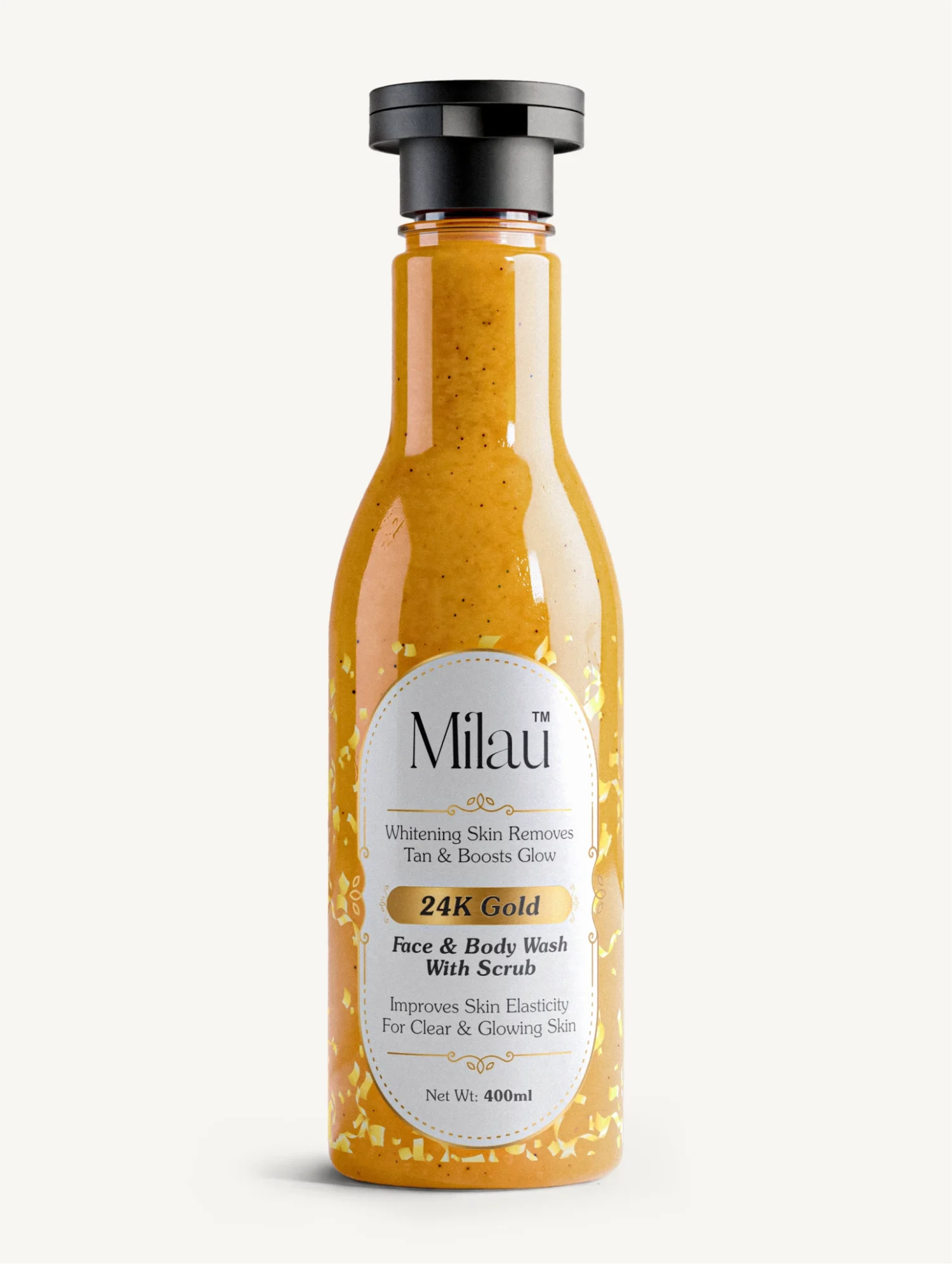 Milau 24K Gold Face & Body Wash with Scrub — Tan Removal, Whitening & Glow | 200 ml & 400 ml