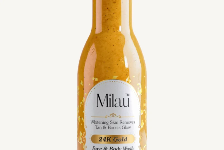 Milau 24k gold face and body wash with scrub luxury skincare bottle