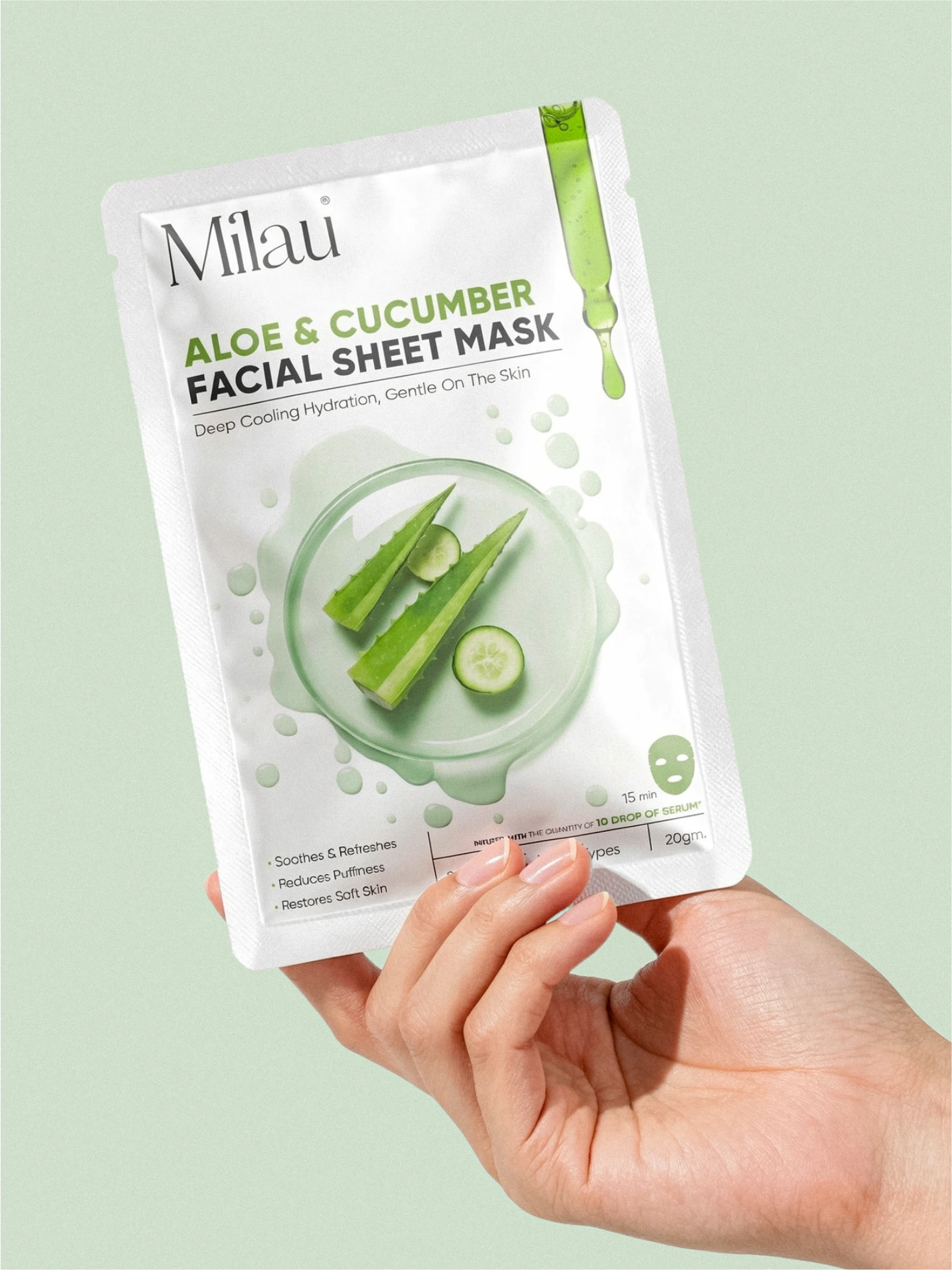 Hydrating Aloe & Cucumber Sheet Mask for Glowing, Fresh & Plump Skin | Milau