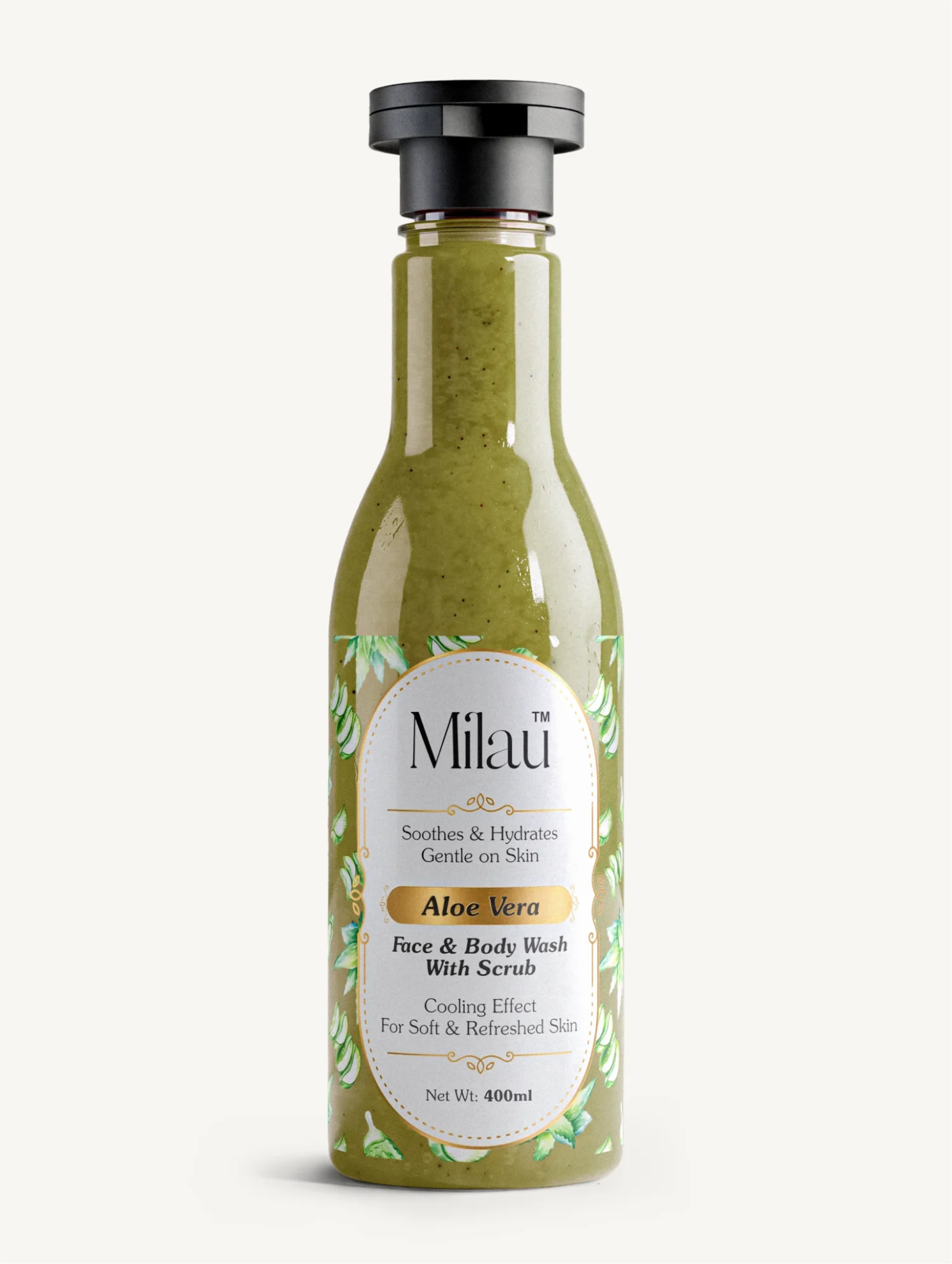 Milau Aloe Vera Face & Body Wash with Scrub — Cooling, Soothing & Hydrating | 200 ml & 400 ml