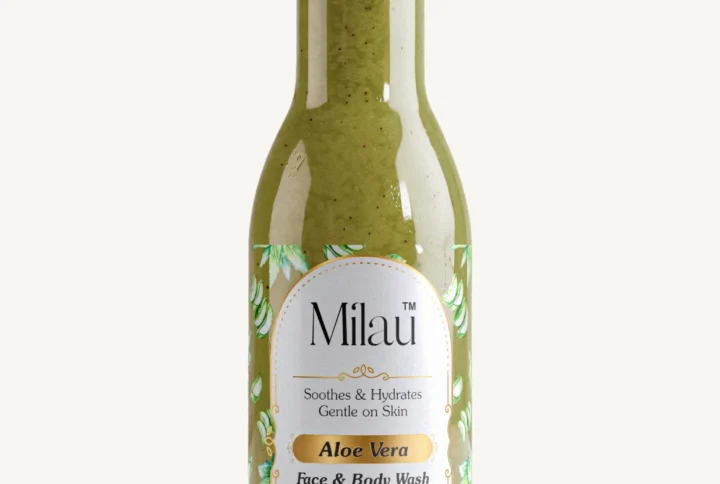 Milau aloe vera face and body wash with scrub hydrating green bottle skincare product