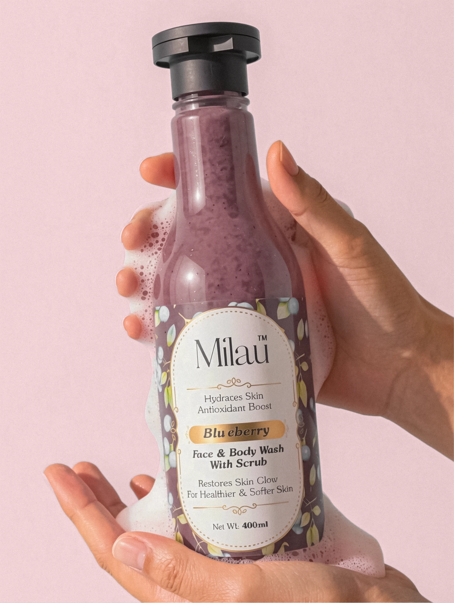 Blueberry Face & Body Wash with Scrub – Hydrating Exfoliating Cleanser for Soft Glowing Skin | Milau