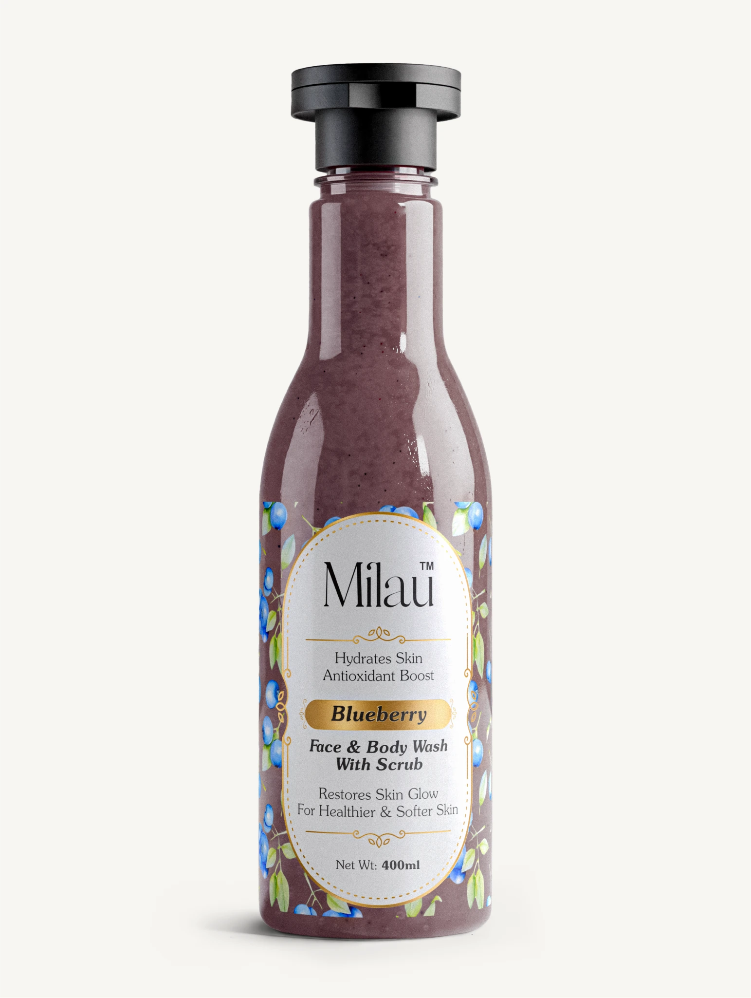 Blueberry Face & Body Wash with Scrub – Antioxidant Skin Brightening Cleanser | Milau