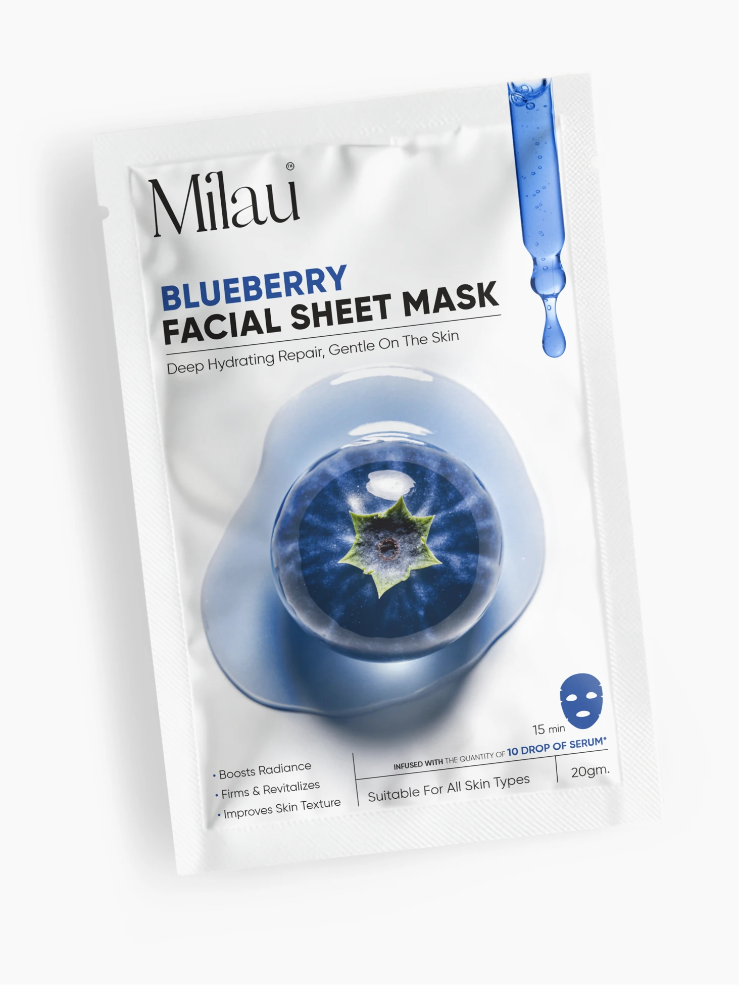 Blueberry Antioxidant Facial Sheet Mask for Skin Repair, Glow & Protection | Milau