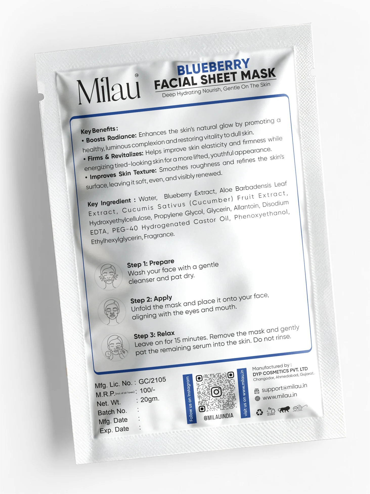 Blueberry Sheet Mask Ingredients for Antioxidant Protection | Milau