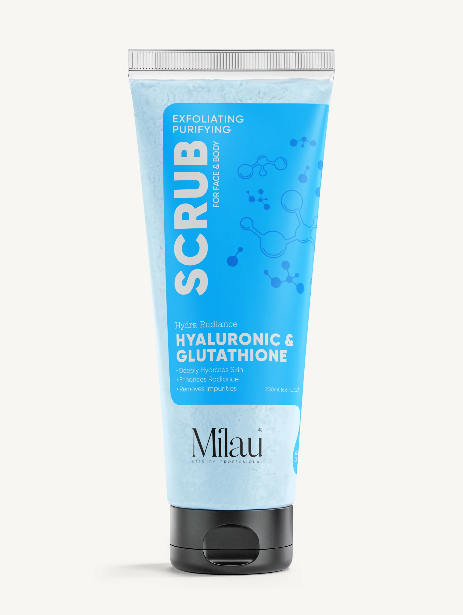 Hydrating Face & Body Scrub for Dry Skin | Hyaluronic Acid & Glutathione | Milau