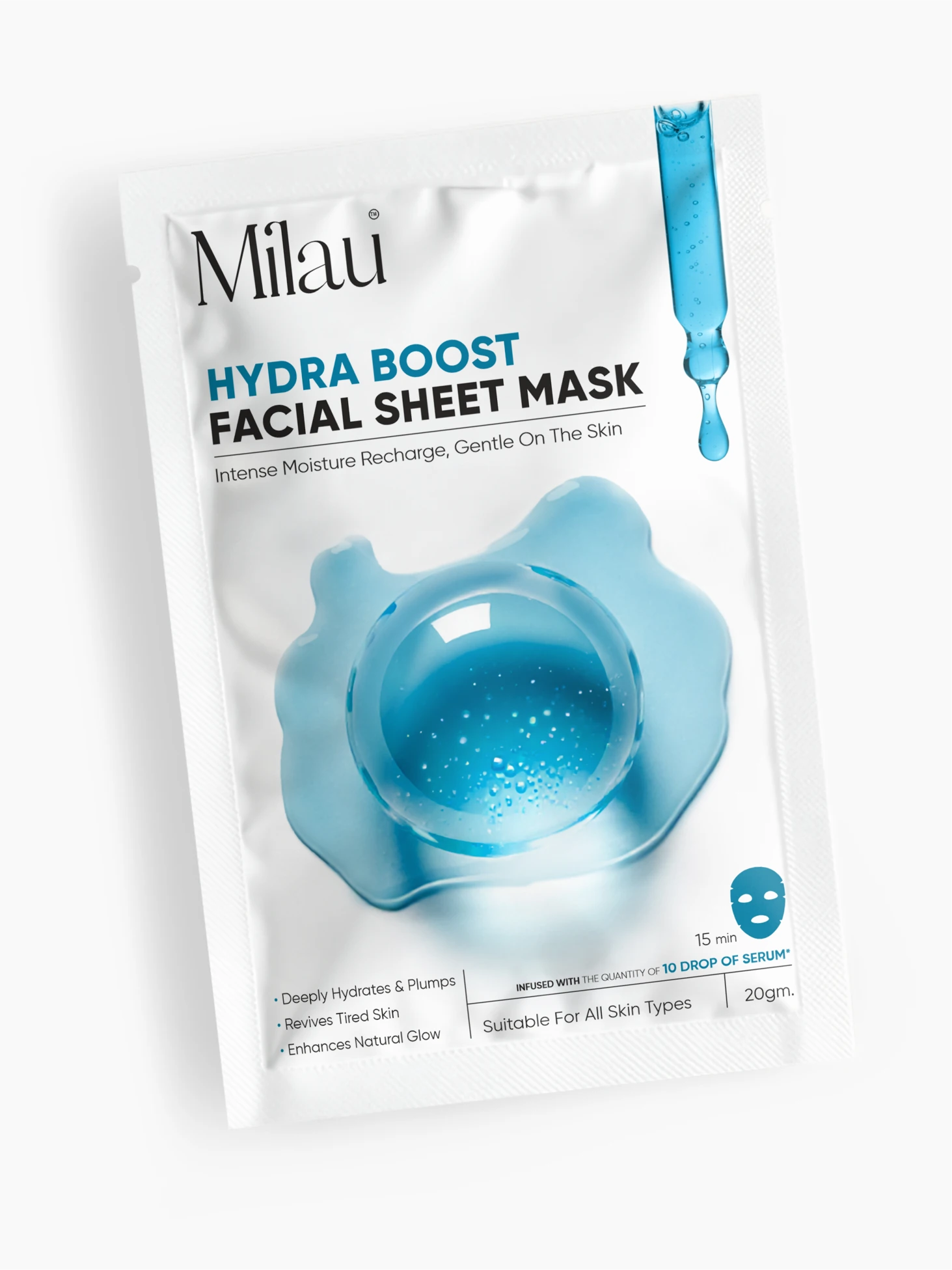Hydra Boost Facial Sheet Mask for Deep Hydration, Plump Skin & Moisture Lock | Milau