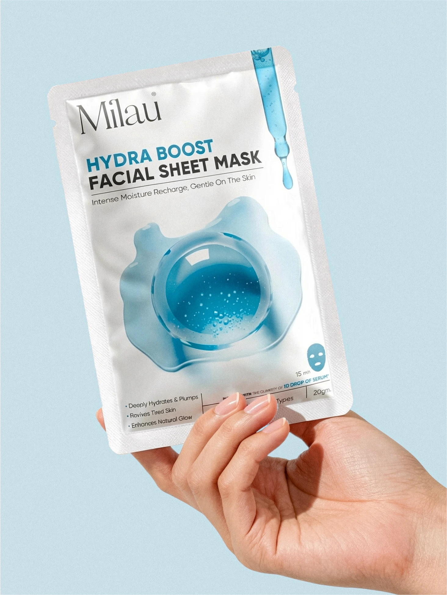Hydra Boost Sheet Mask for Deep Hydration & Plump Skin | Milau