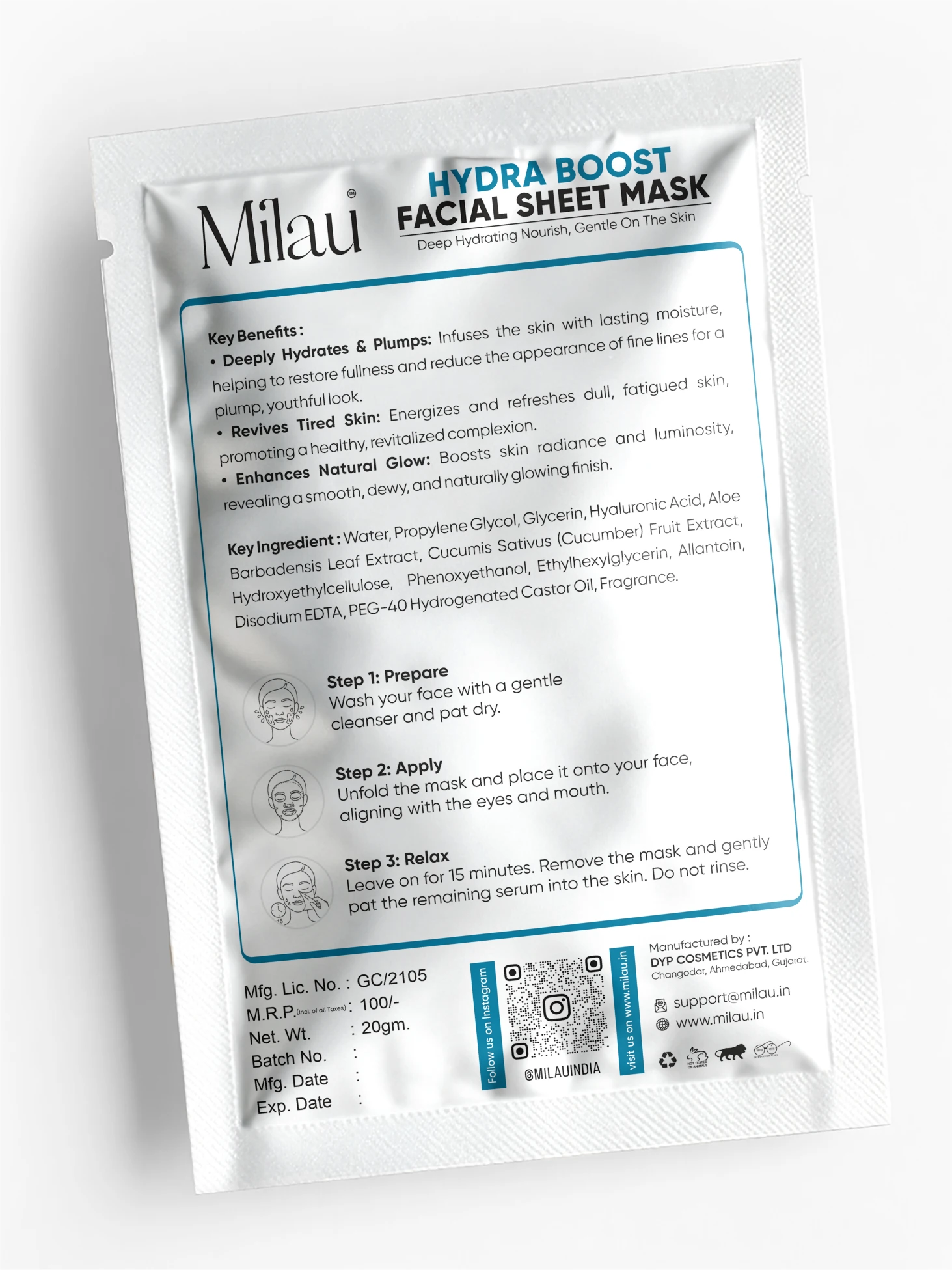 Hydra Boost Sheet Mask Ingredients & Benefits | Milau