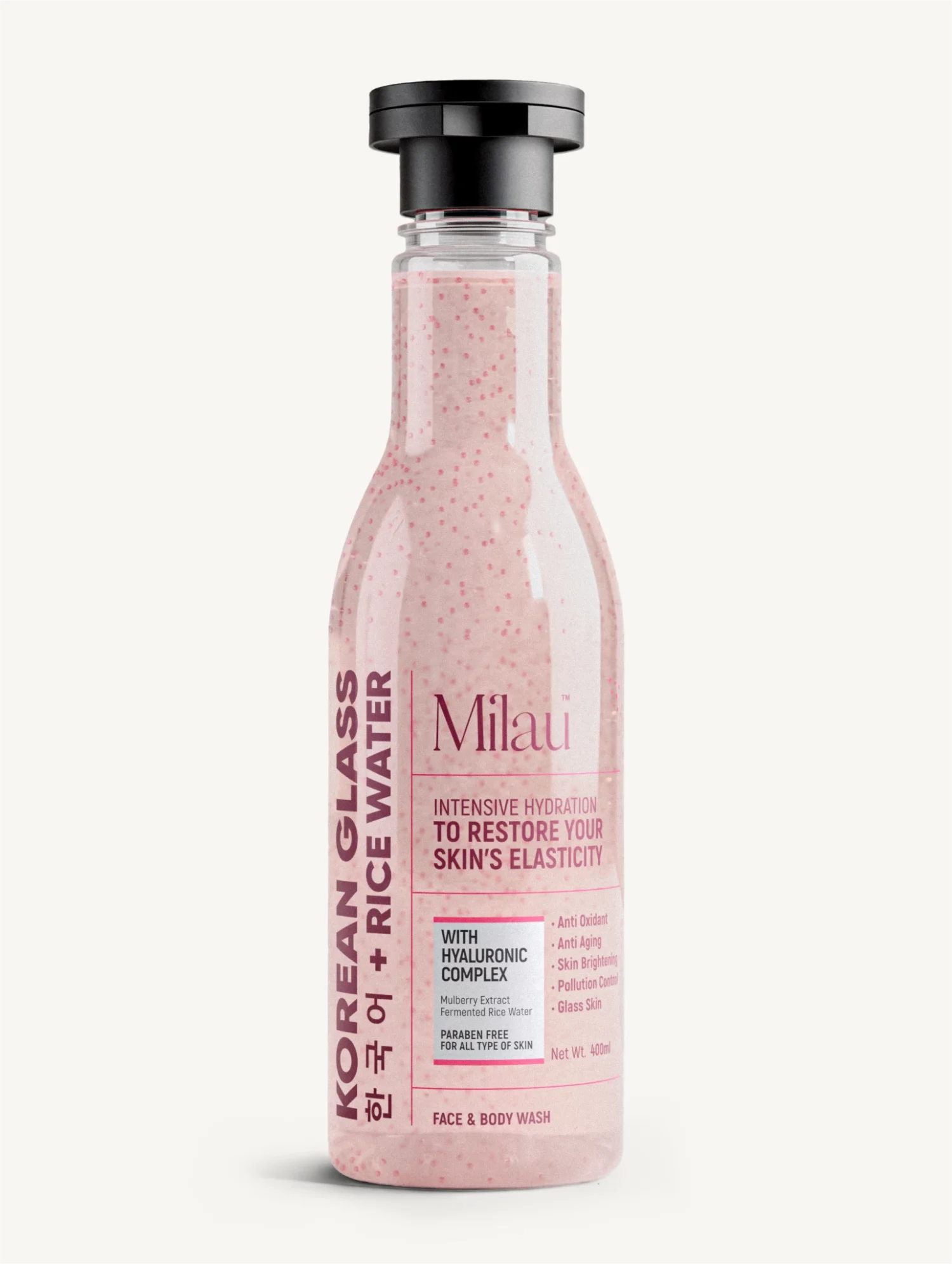 Milau Korean Glass Skin Face & Body Wash — Hyaluronic Complex & Rice Water | 200 ml & 400 ml