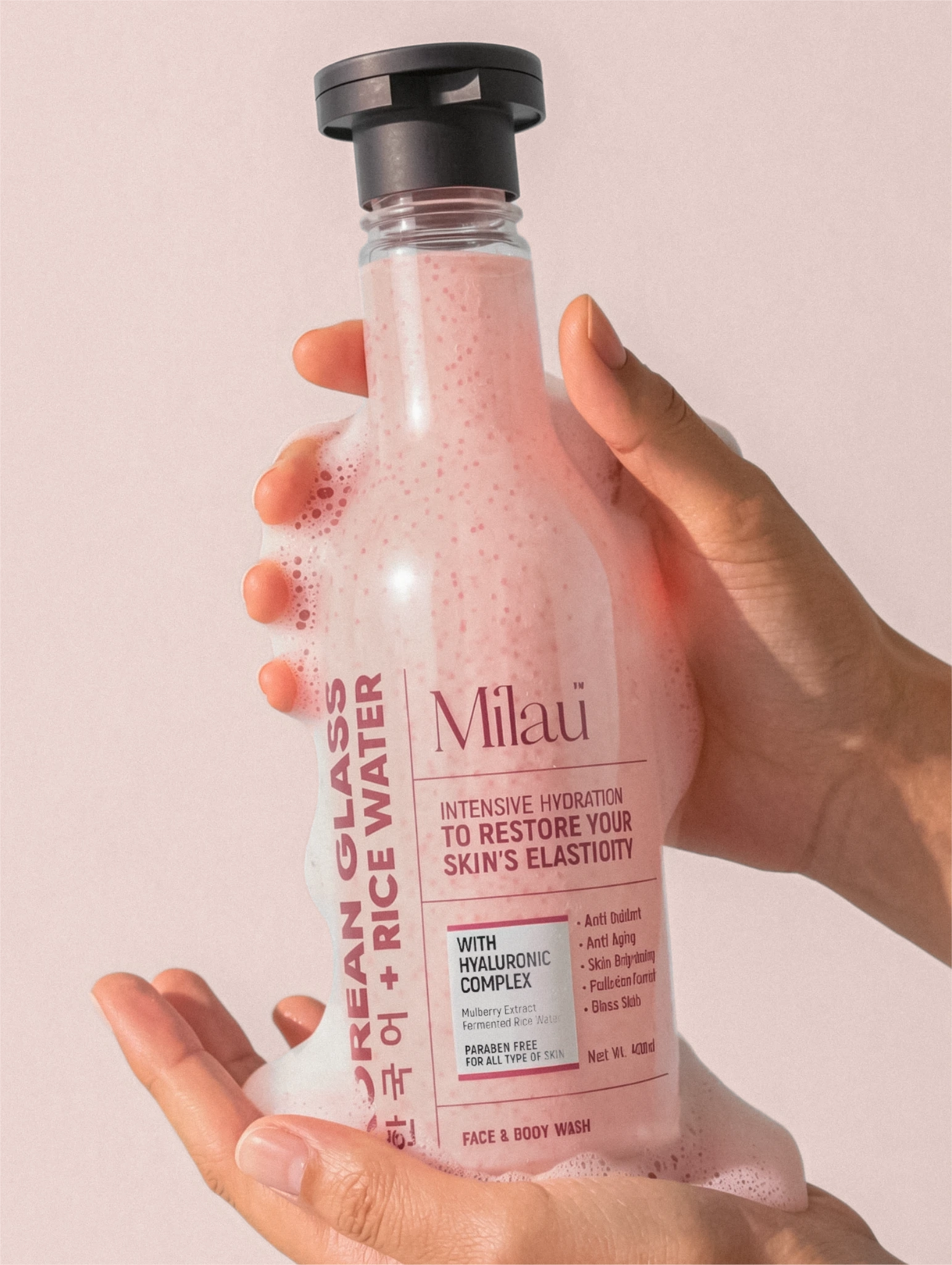 Milau Rice Water & Hyaluronic Face & Body Wash – Hydrating Exfoliating Cleanser for Glass Skin Glow | Milau