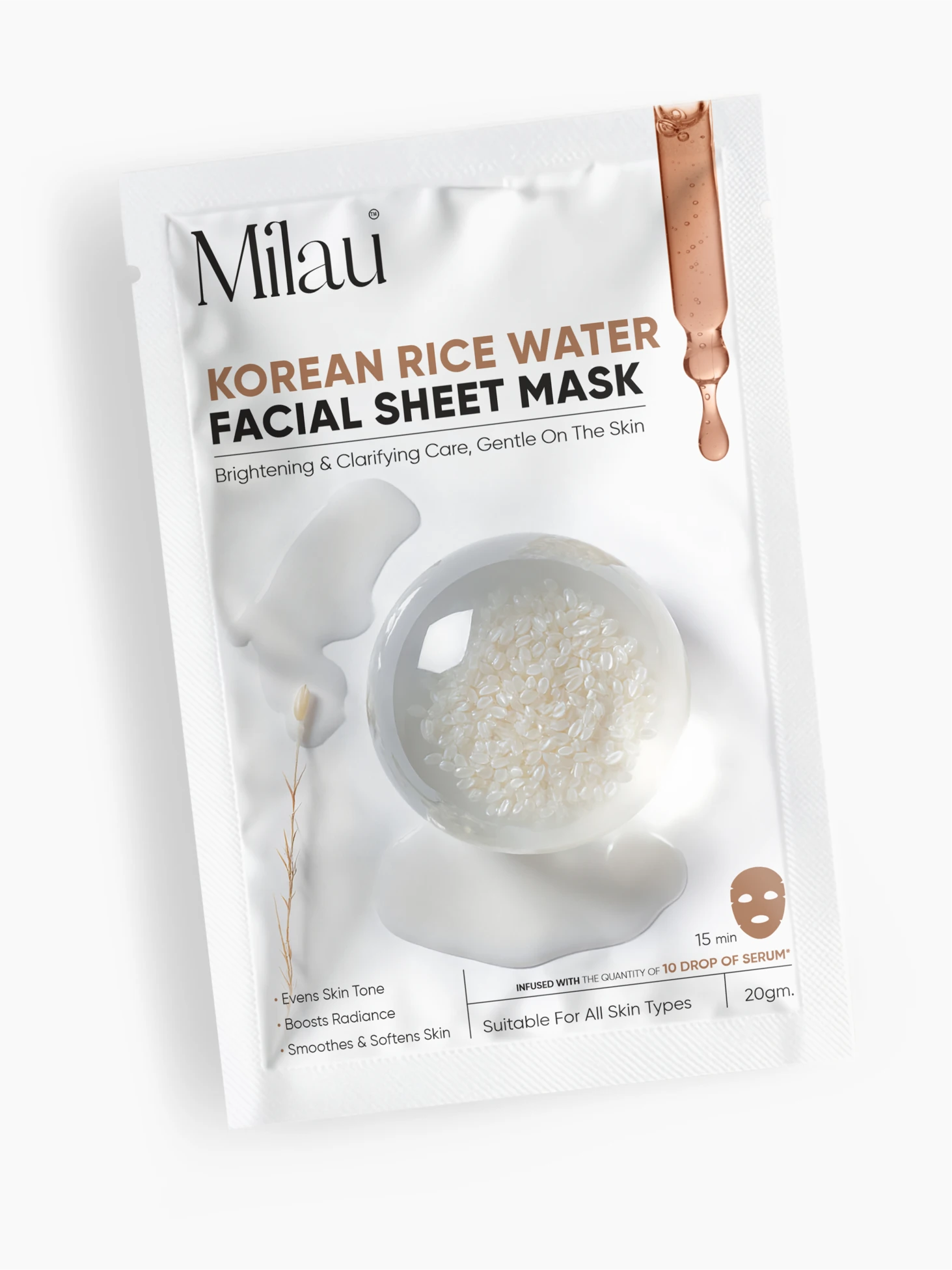 Korean Rice Water Sheet Mask for Glass Skin, Brightening & Smooth Texture | Milau