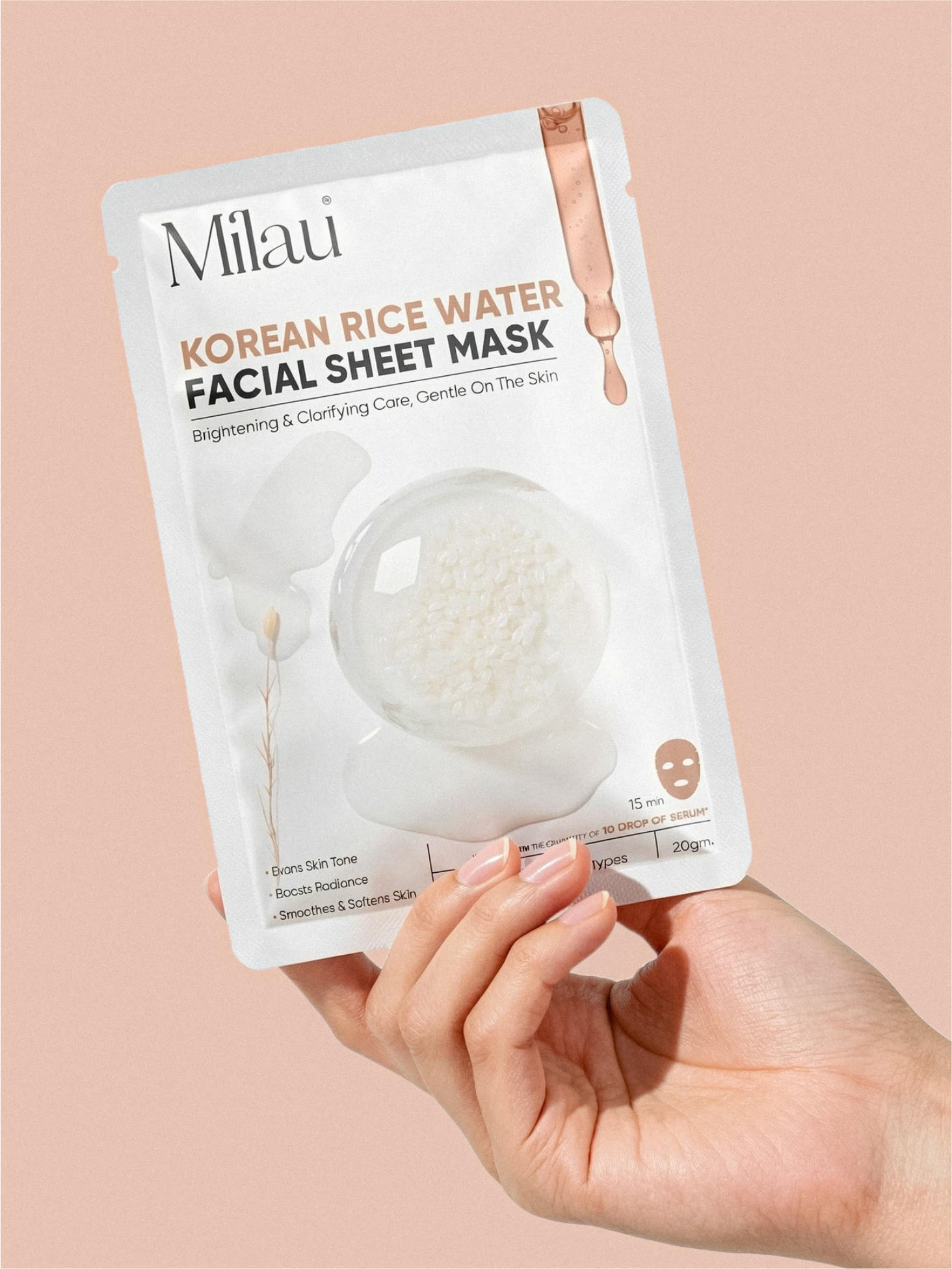 Korean Rice Water Sheet Mask for Glass Skin Glow & Brightening | Milau