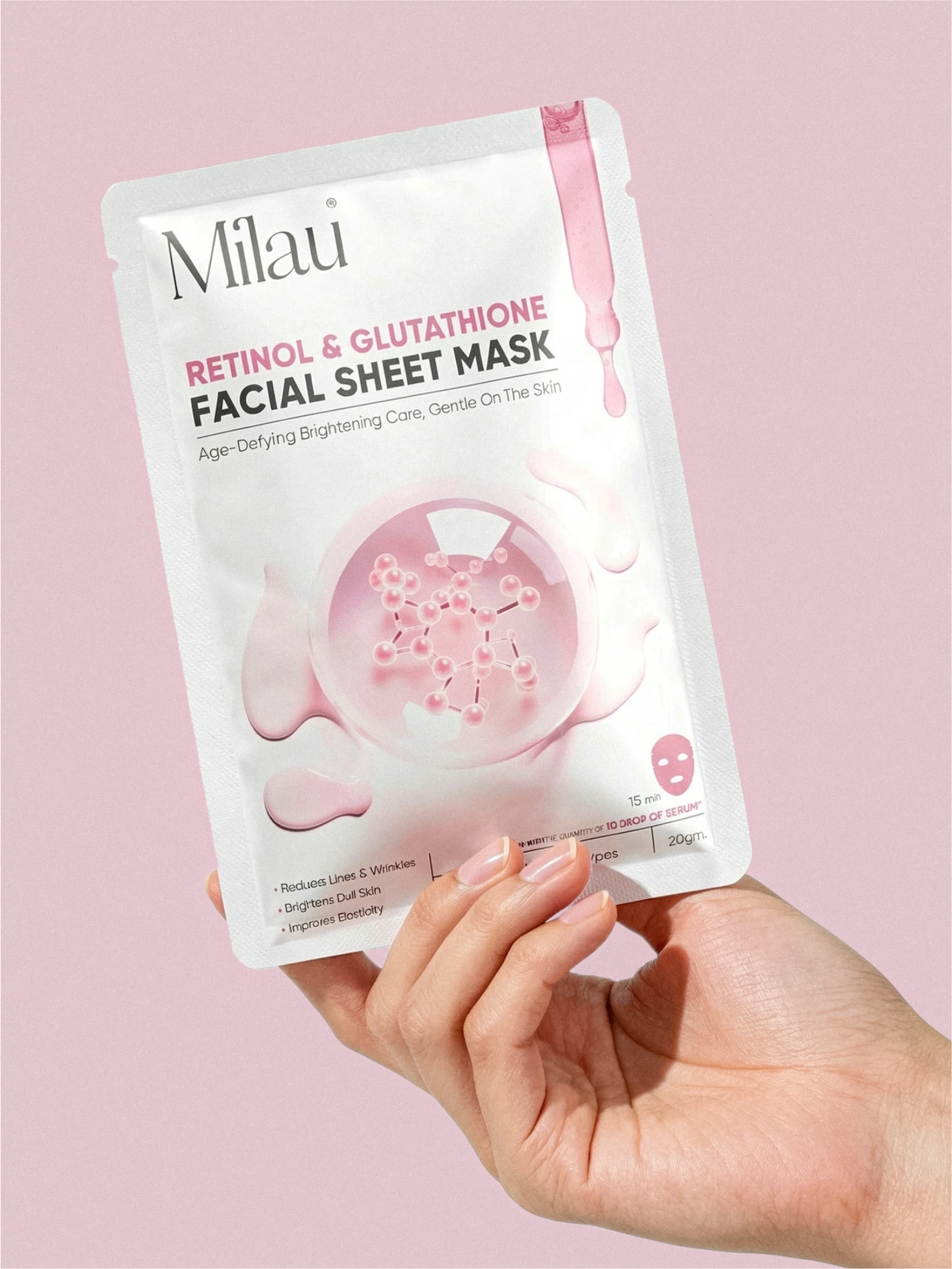 Retinol & Glutathione Sheet Mask for Anti-Aging & Even Skin | Milau