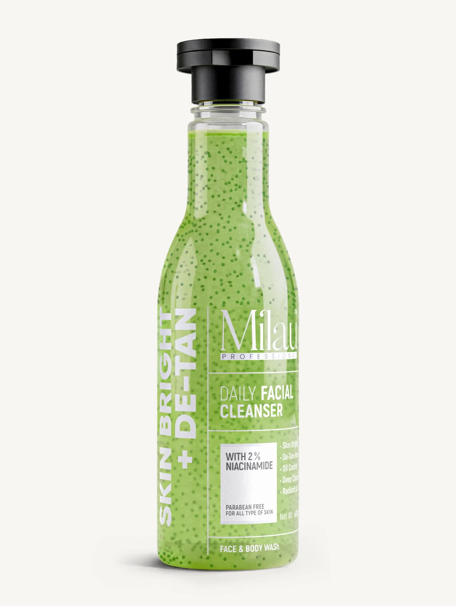 Milau Daily Facial Cleanser with 2% Niacinamide — Skin Brightening & De-Tan | 200 ml & 400 ml