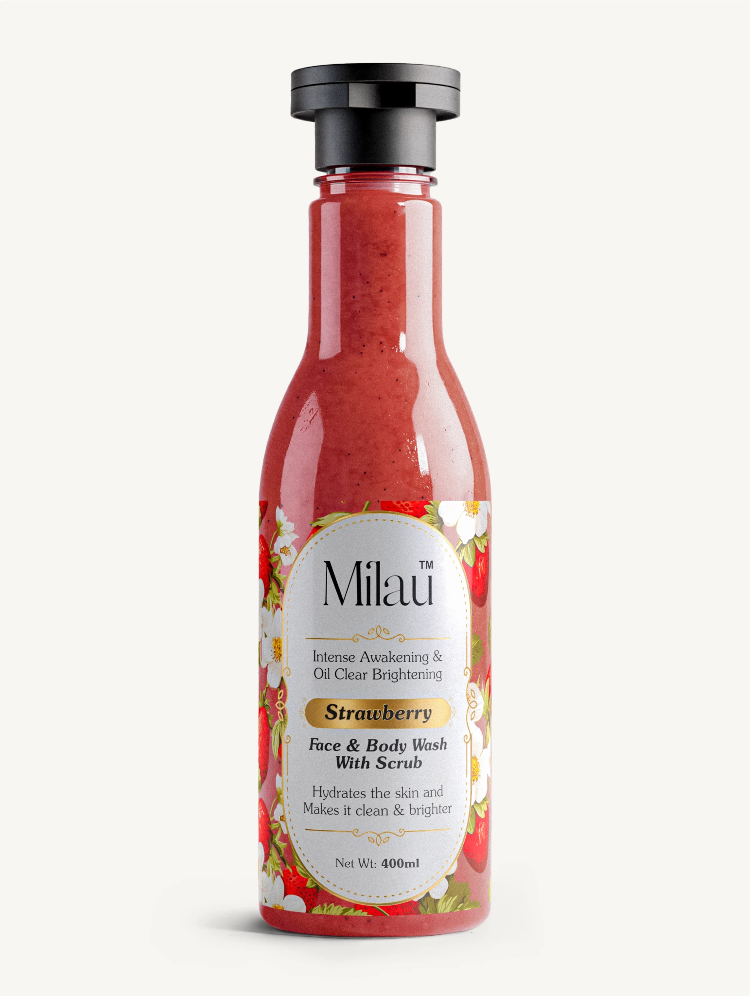 Strawberry Face & Body Wash with Scrub for Brightening, Hydration & Oil Control | Milau