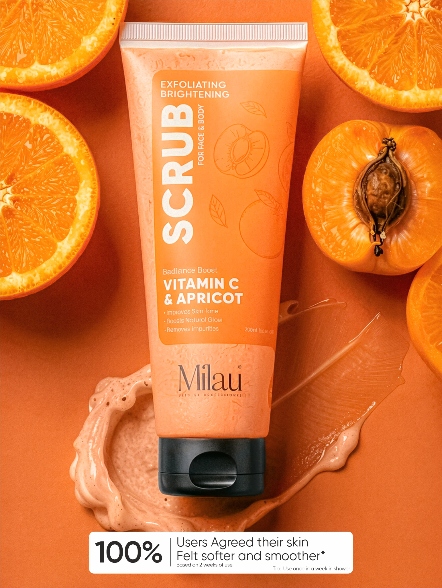 Vitamin C & Apricot Face & Body Scrub for Brightening & Tan Removal | Milau