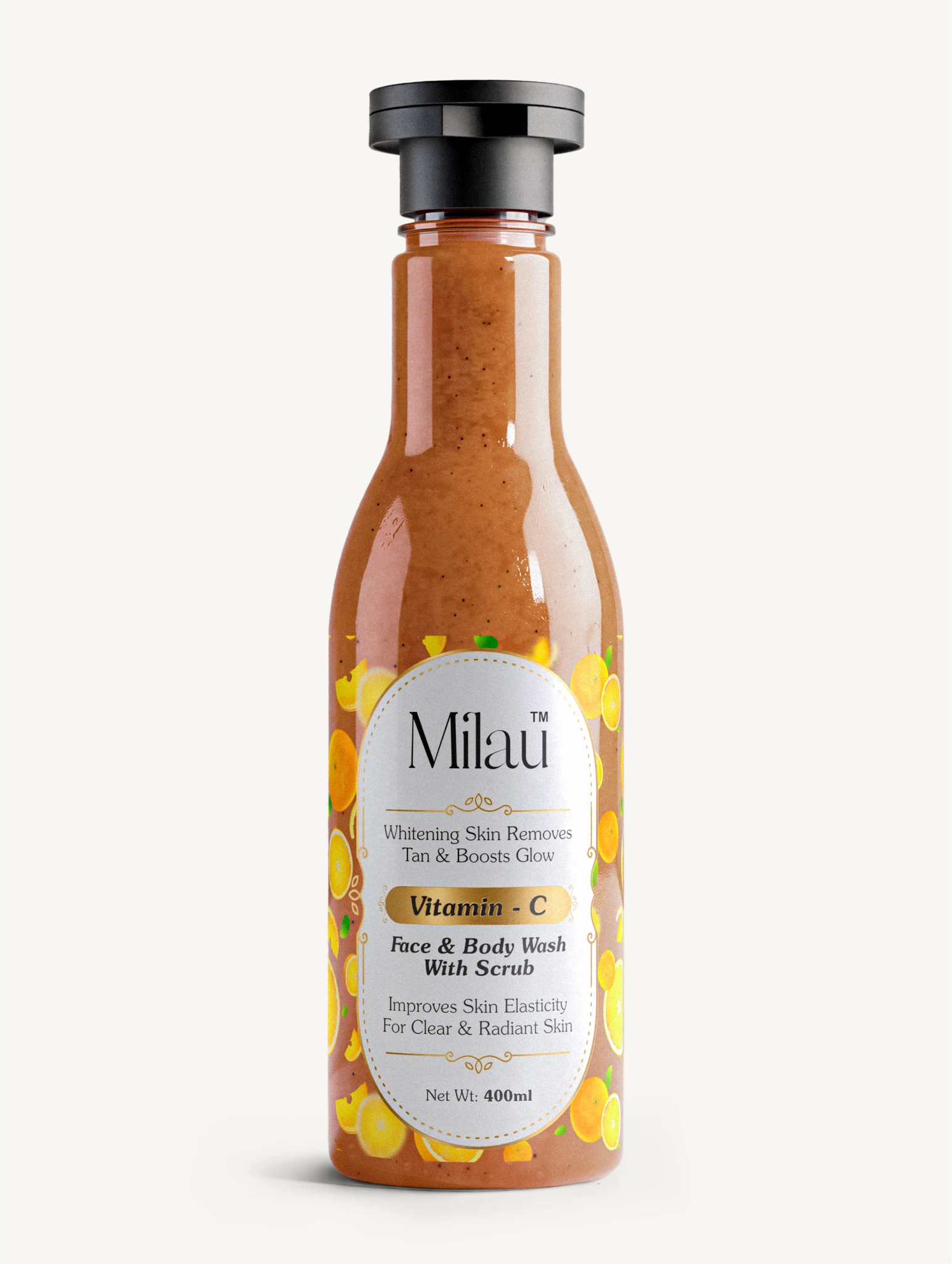 Vitamin C Face & Body Wash with Scrub for Brightening, Tan Removal & Radiant Skin | Milau