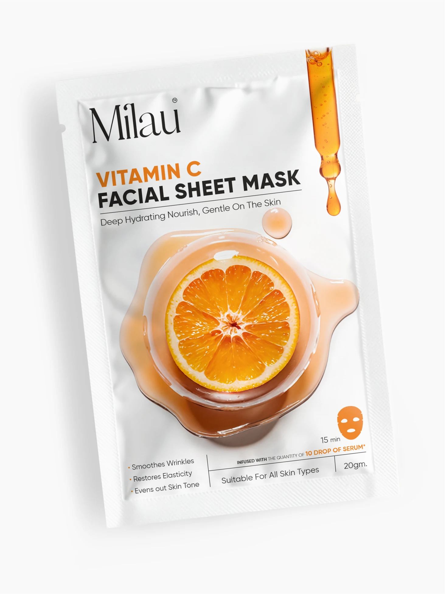Vitamin C Facial Sheet Mask for Brightening, Tan Removal & Radiant Glow | Milau