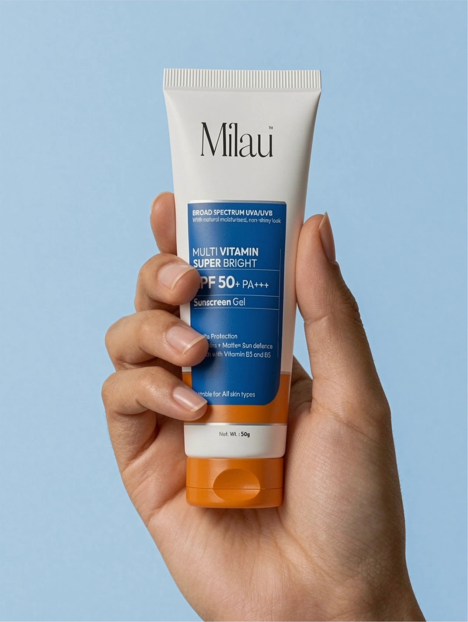 Milau Sunscreen Gel Texture & Packaging | Travel Friendly SPF 50 | Milau