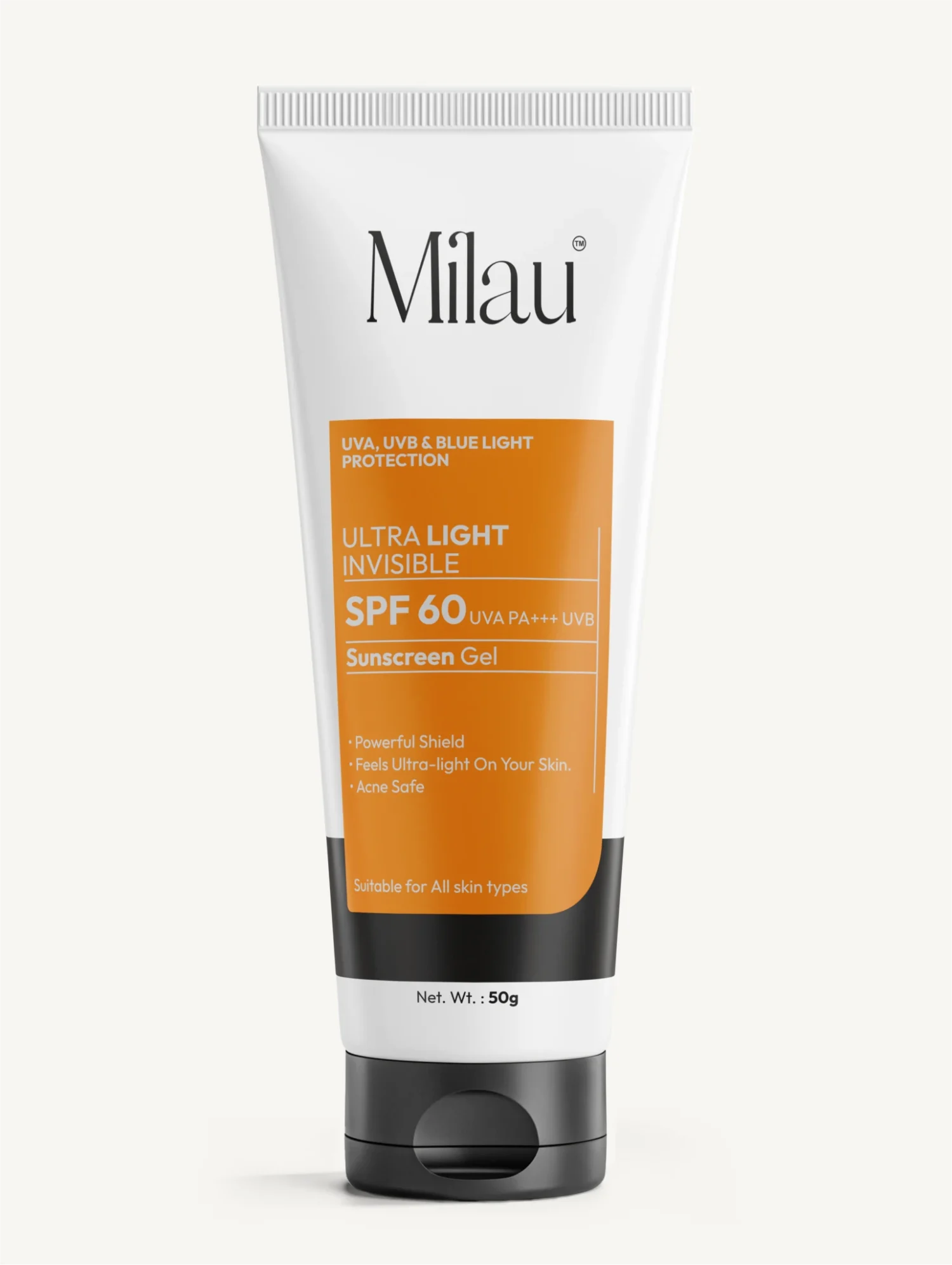 Milau Ultra Light Invisible SPF 60 PA+++ UVA/UVB & Blue Light Sunscreen Gel — Acne Safe & Weightless