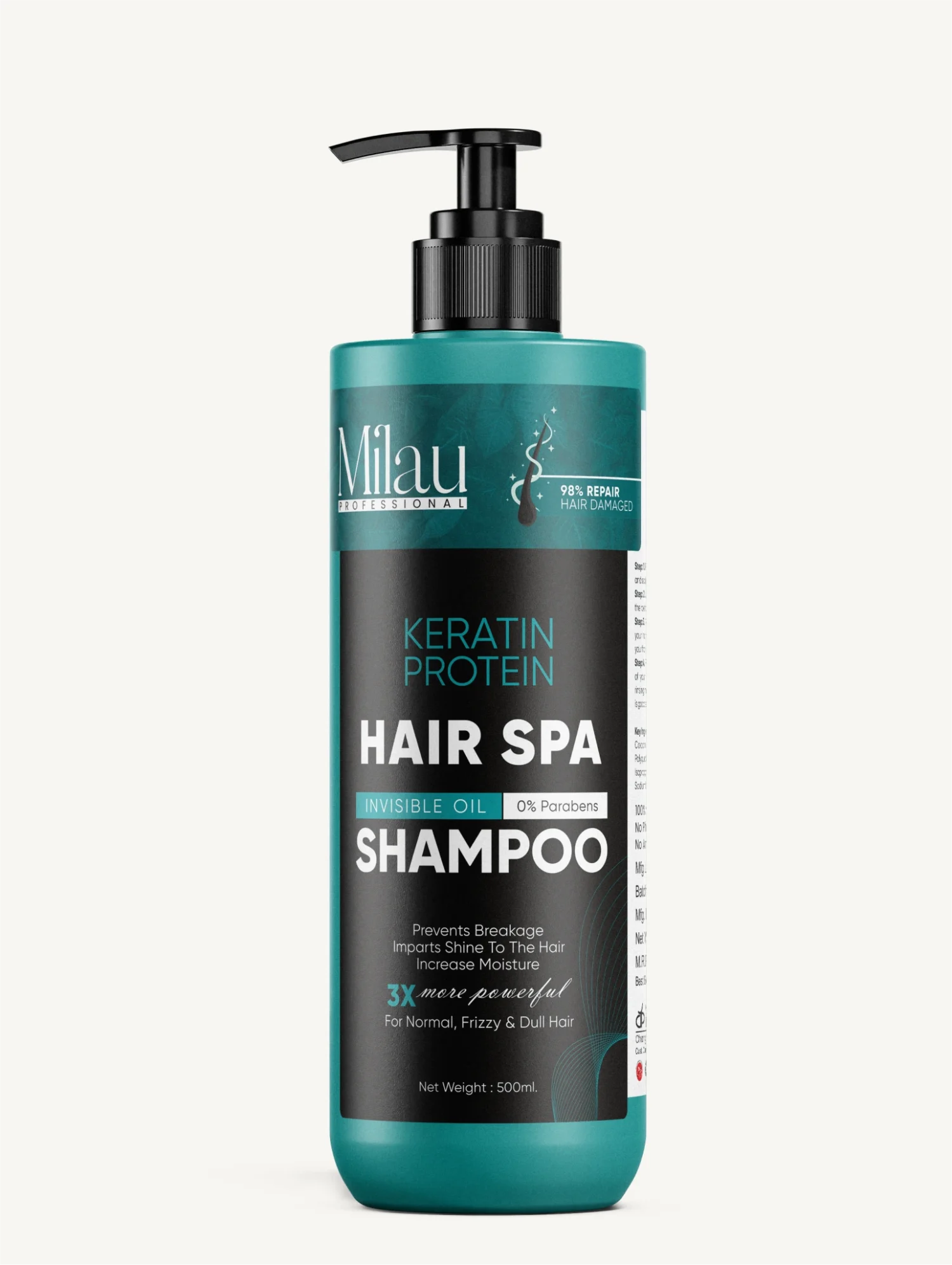 Milau Keratin Protein Hair Spa Shampoo — Frizz Control, Breakage Prevention & Deep Shine for Normal, Frizzy & Dull Hair | 500 ml