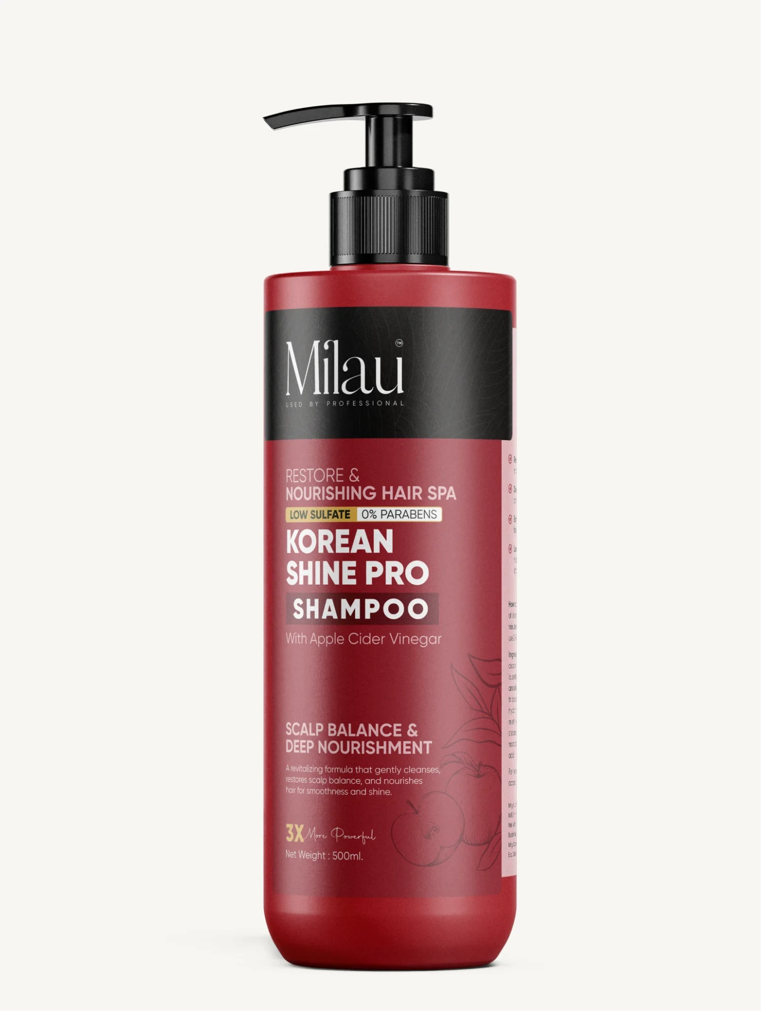 Milau Korean Shine Pro Shampoo — Apple Cider Vinegar, Scalp Balance & Deep Nourishment Hair Spa | 500 ml