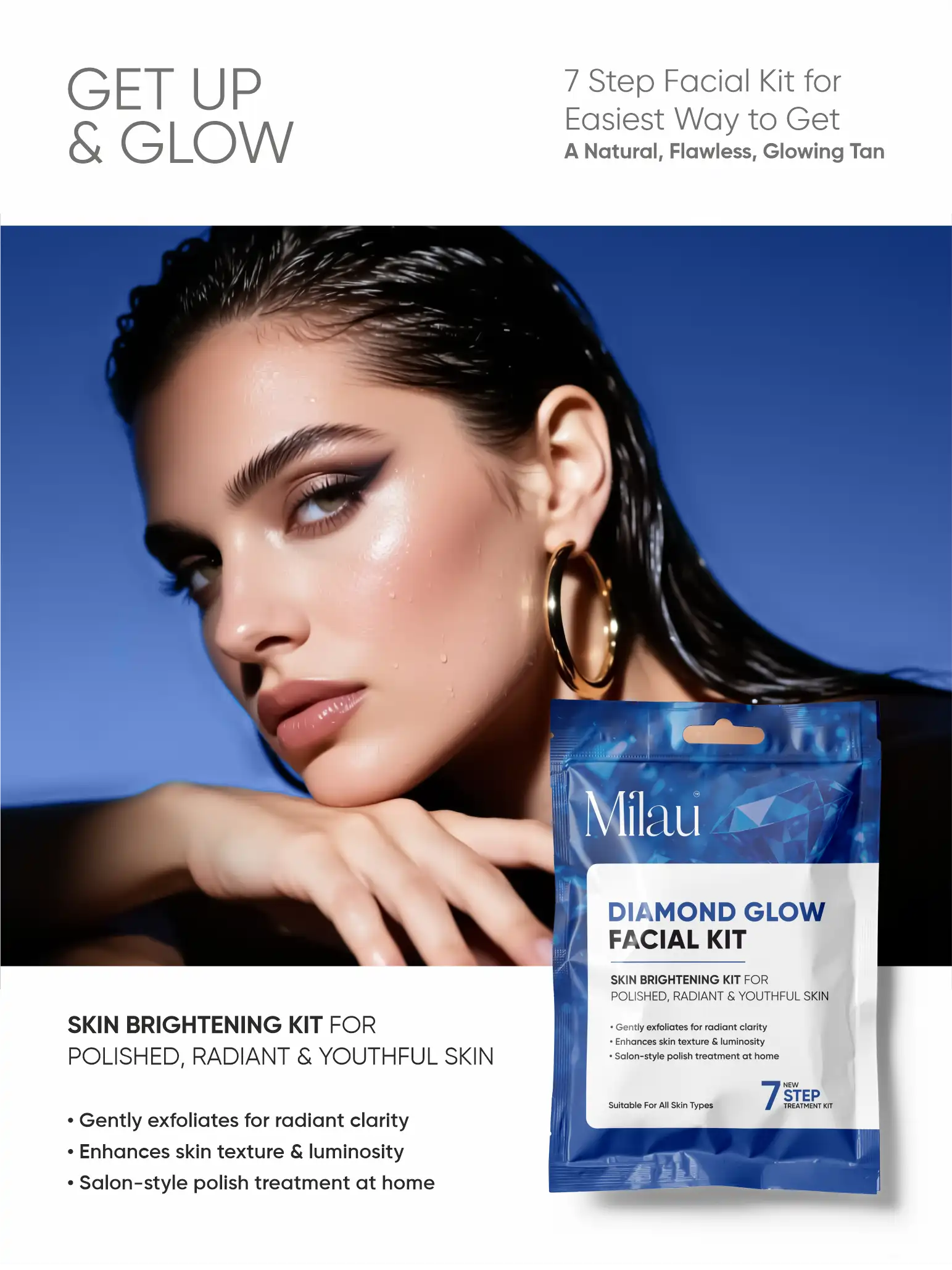 Milau Diamond Glow Facial Kit – 7 Step Skin Brightening Facial Kit for Instant Radiance