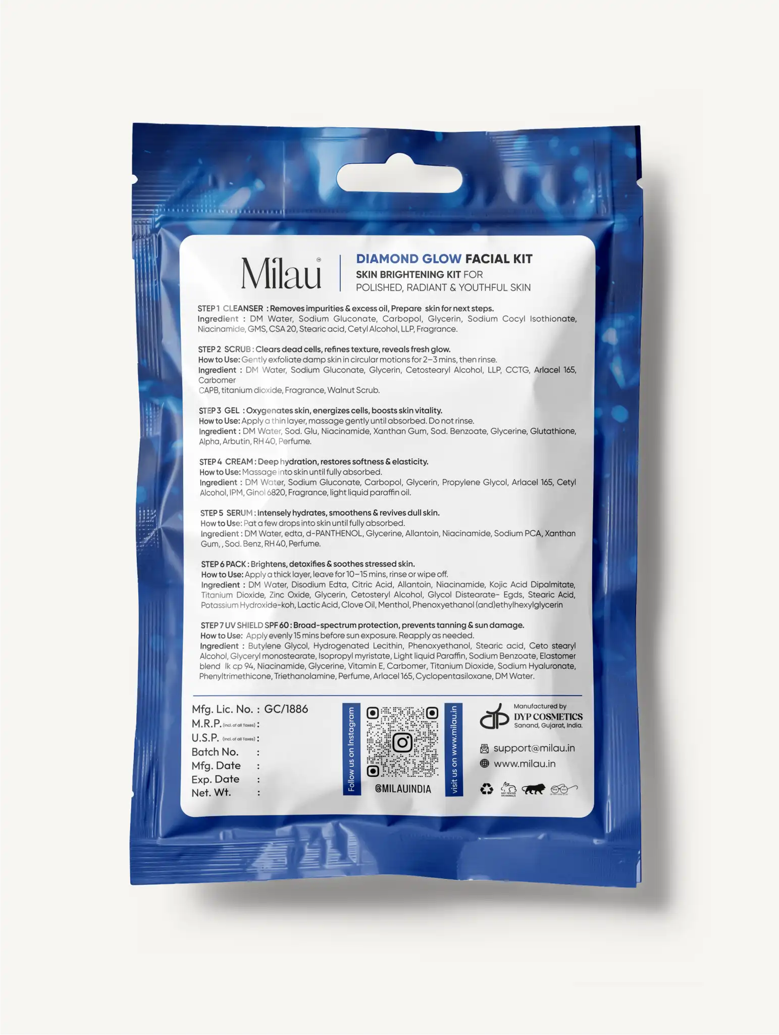 Milau Diamond Glow Facial Kit – 7 Step Skin Brightening Facial Kit for Instant Radiance
