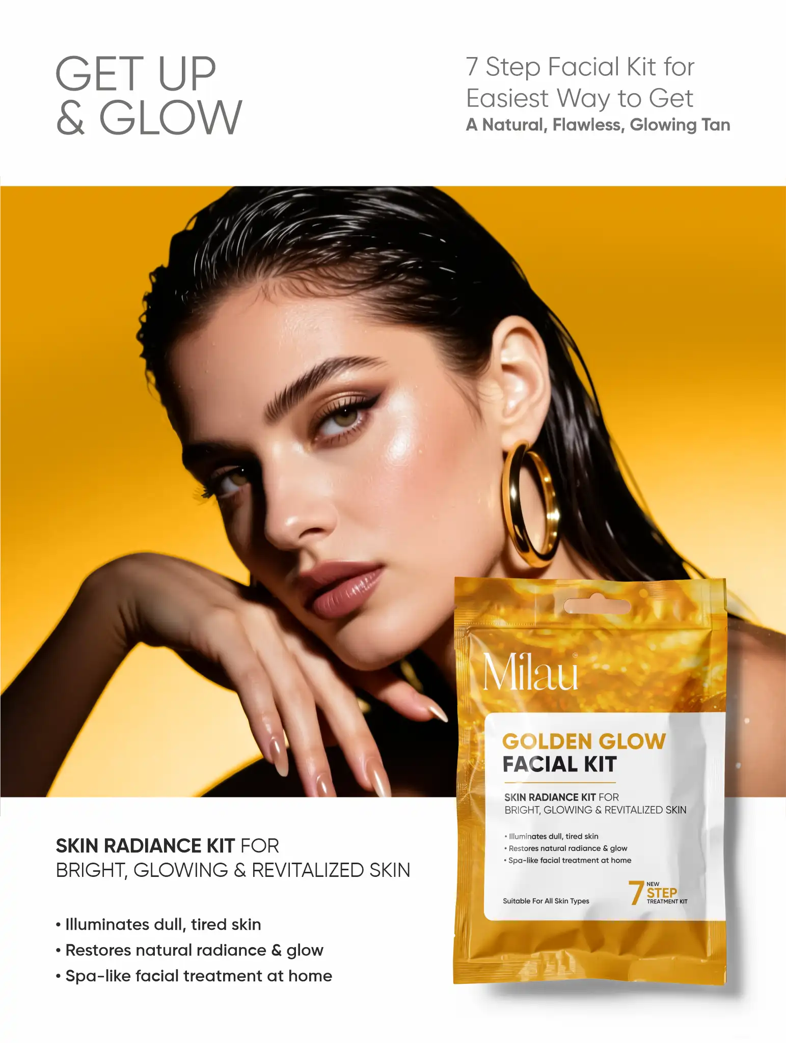 Milau Golden Glow Facial Kit – Skin Radiance 7 Step Facial Kit for Bright & Glowing Skin