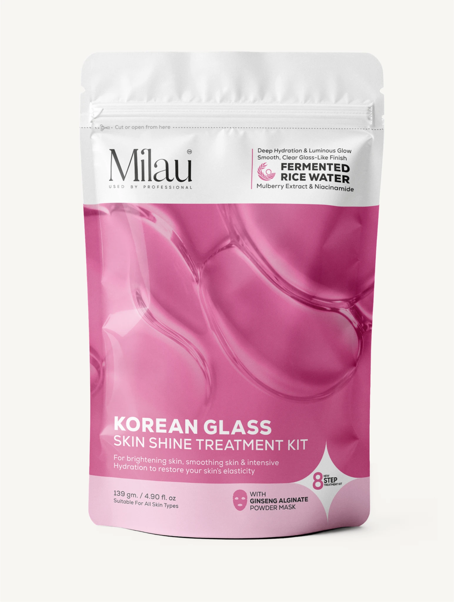 Korean Glass Skin Treatment Kit with Fermented Rice Water | 8 Step Facial Kit | Milau