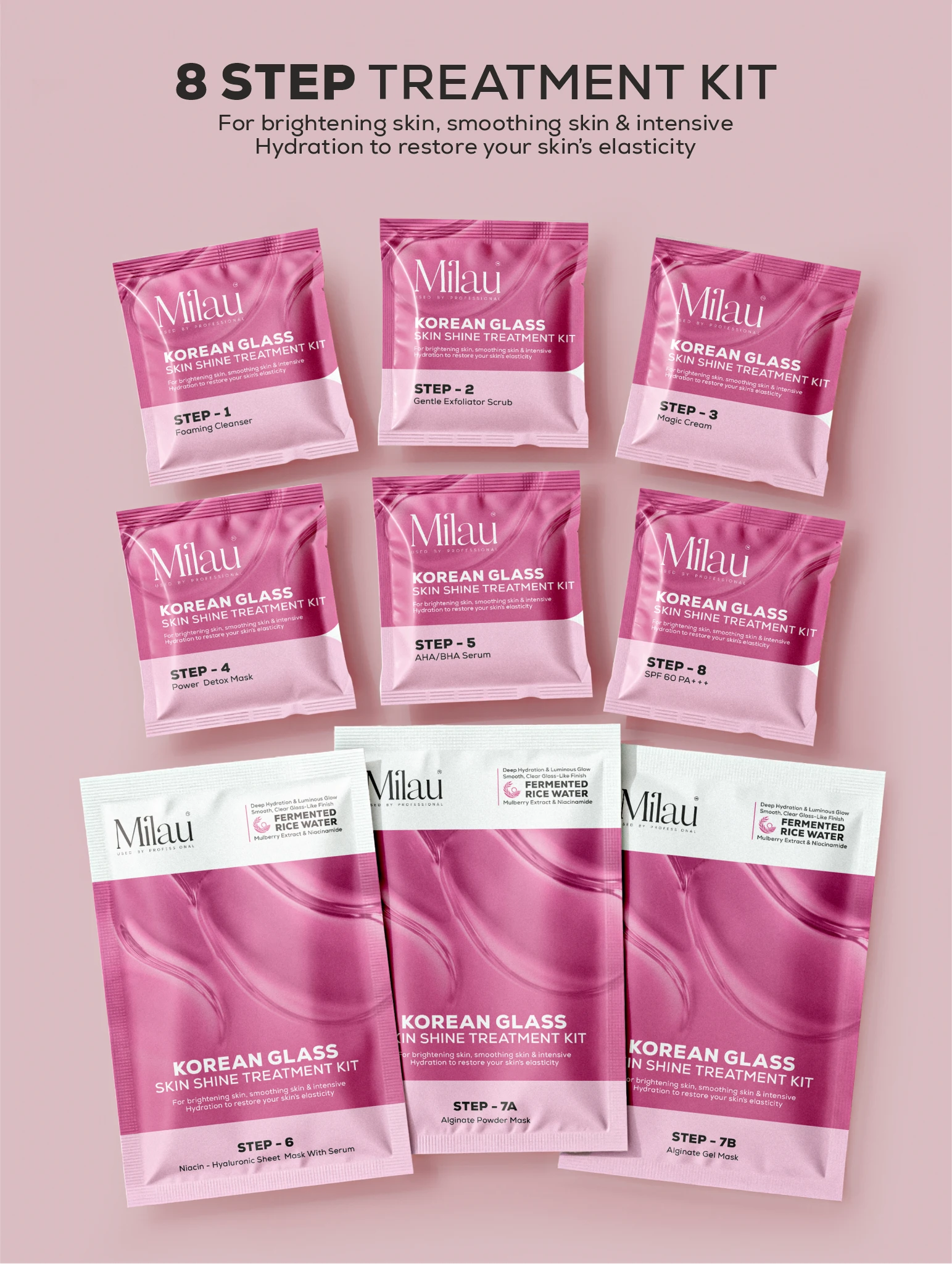 8 Step Korean Facial Kit | Complete Glass Skin Routine at Home | Milau