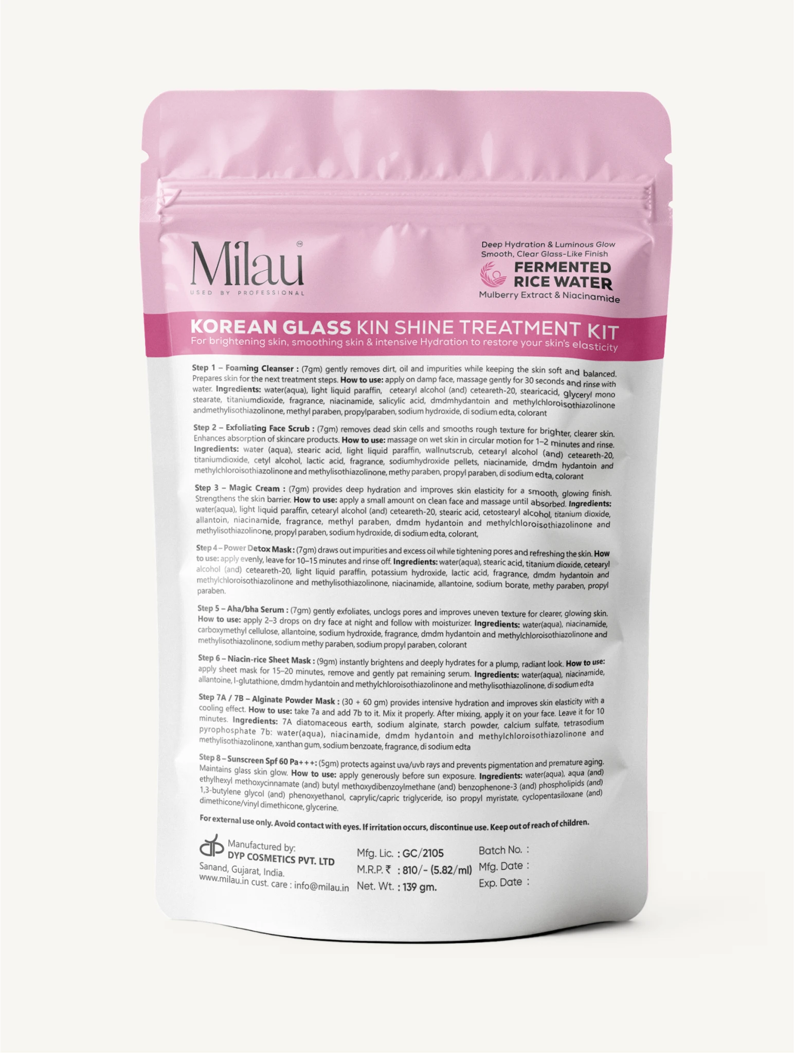 Ingredients & Details | Korean Glass Skin Treatment Kit | Milau