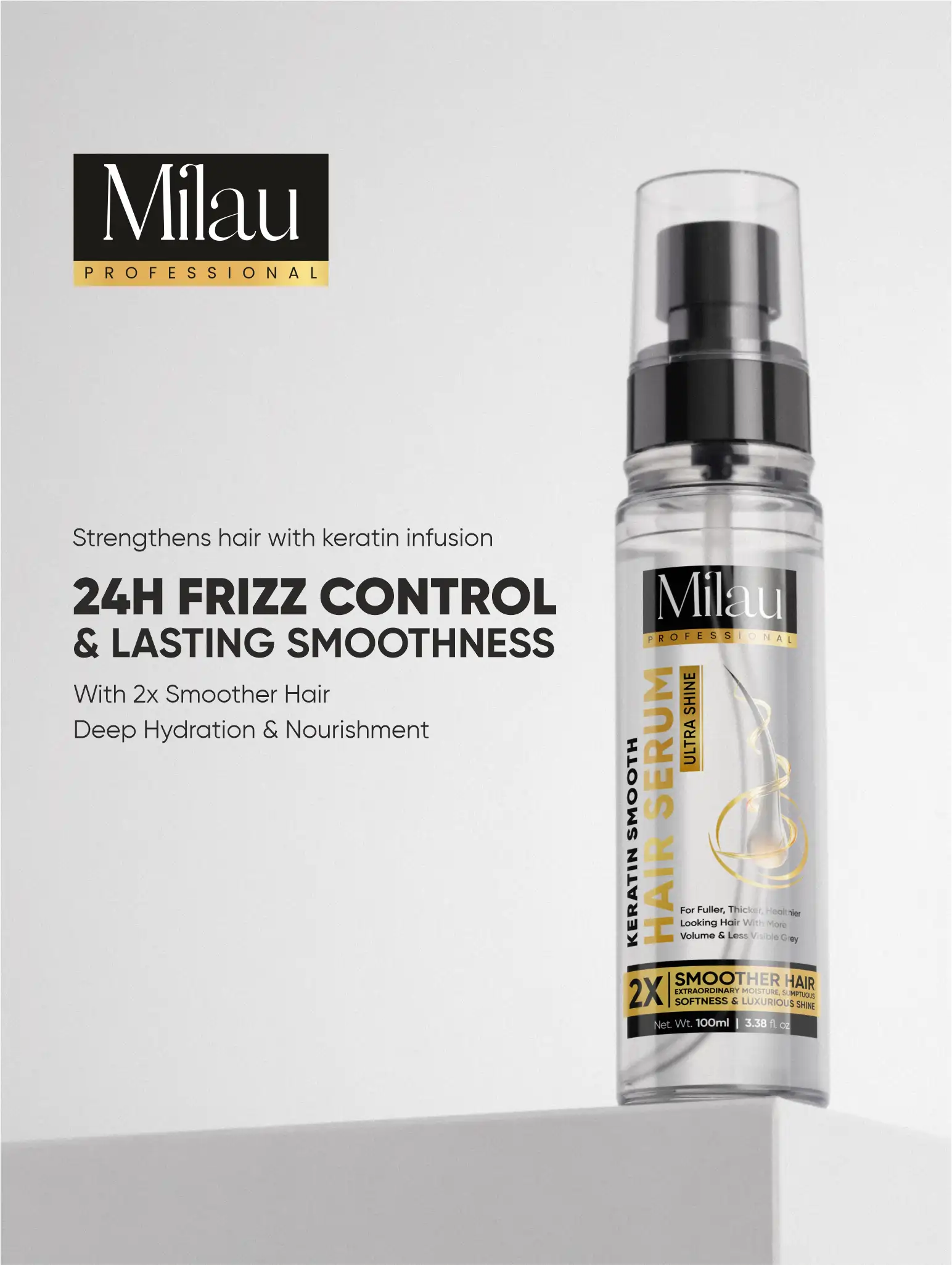 24H Frizz Control Keratin Hair Serum for Smooth & Shiny Hair | Milau