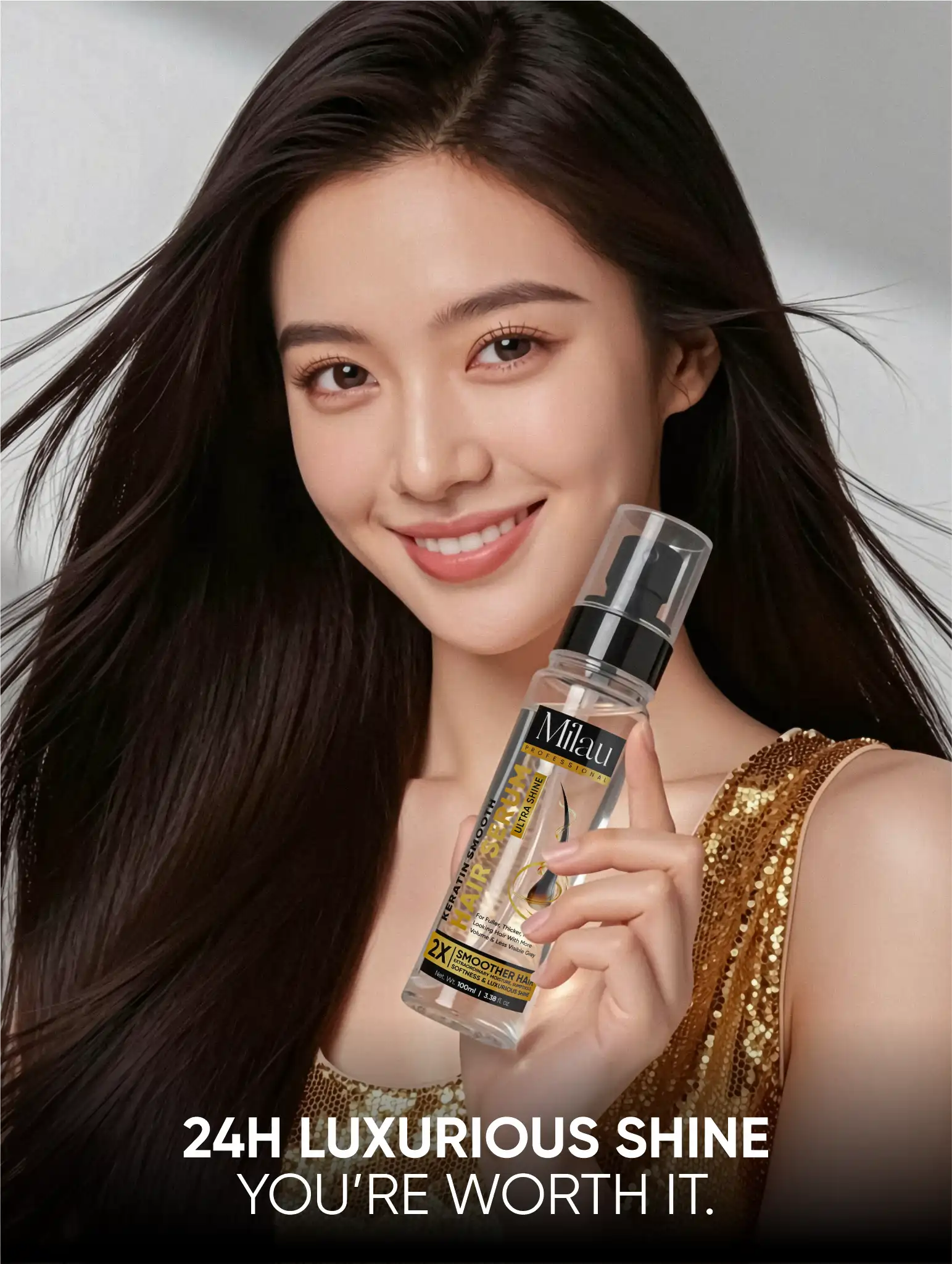 24H Luxury Shine Hair Serum for Silky Smooth & Glossy Hair | Milau