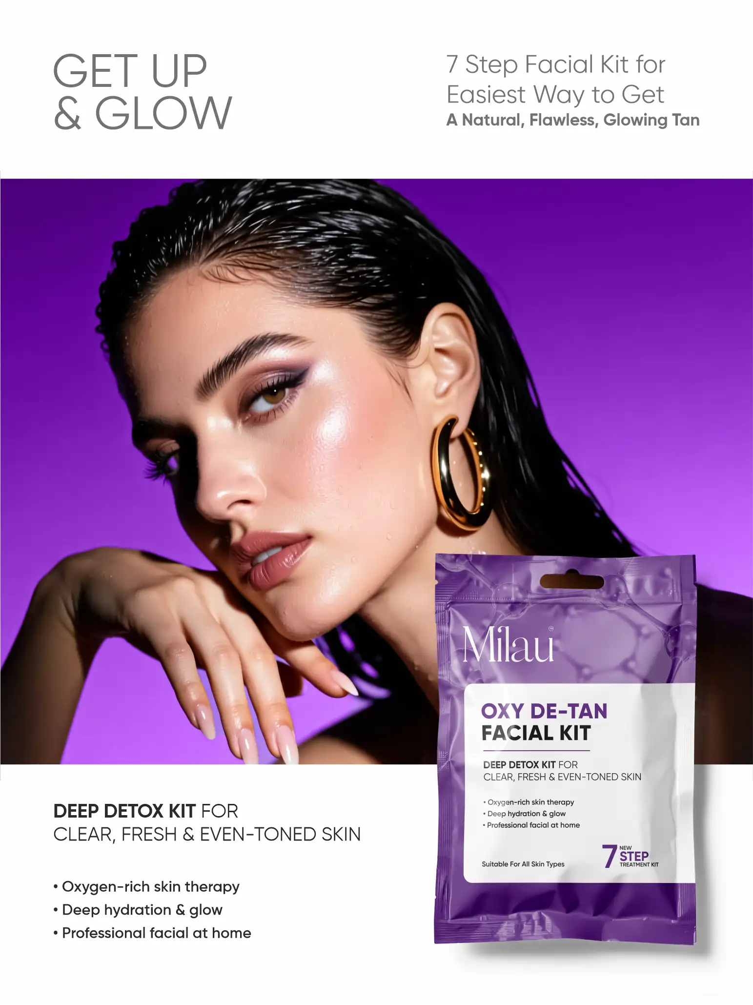 Milau Oxy De-Tan Facial Kit – Deep Detox 7 Step Facial Kit for Tan Removal & Clear Skin