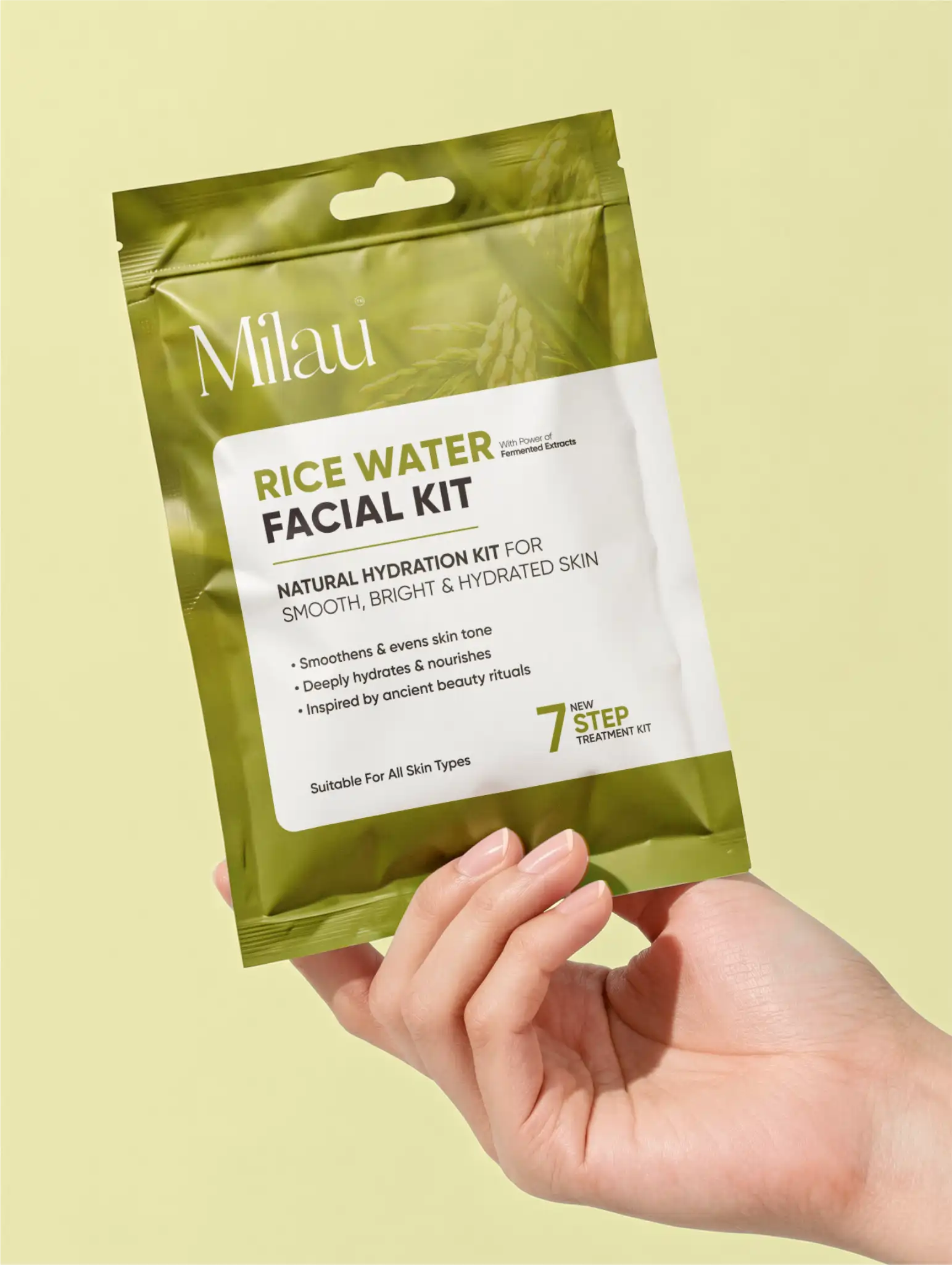 Milau Rice Water Facial Kit – Natural Hydration 7 Step Facial Kit for Smooth & Glass Skin