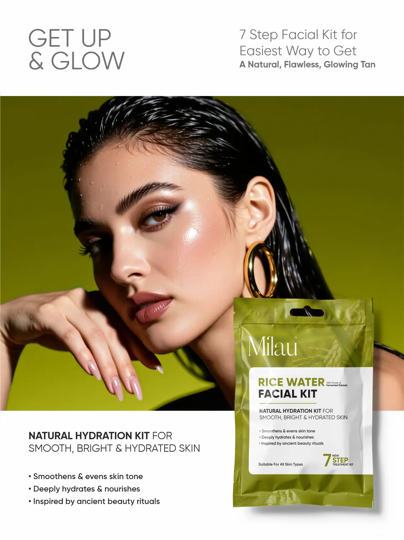 Milau Rice Water Facial Kit – Natural Hydration 7 Step Facial Kit for Smooth & Glass Skin
