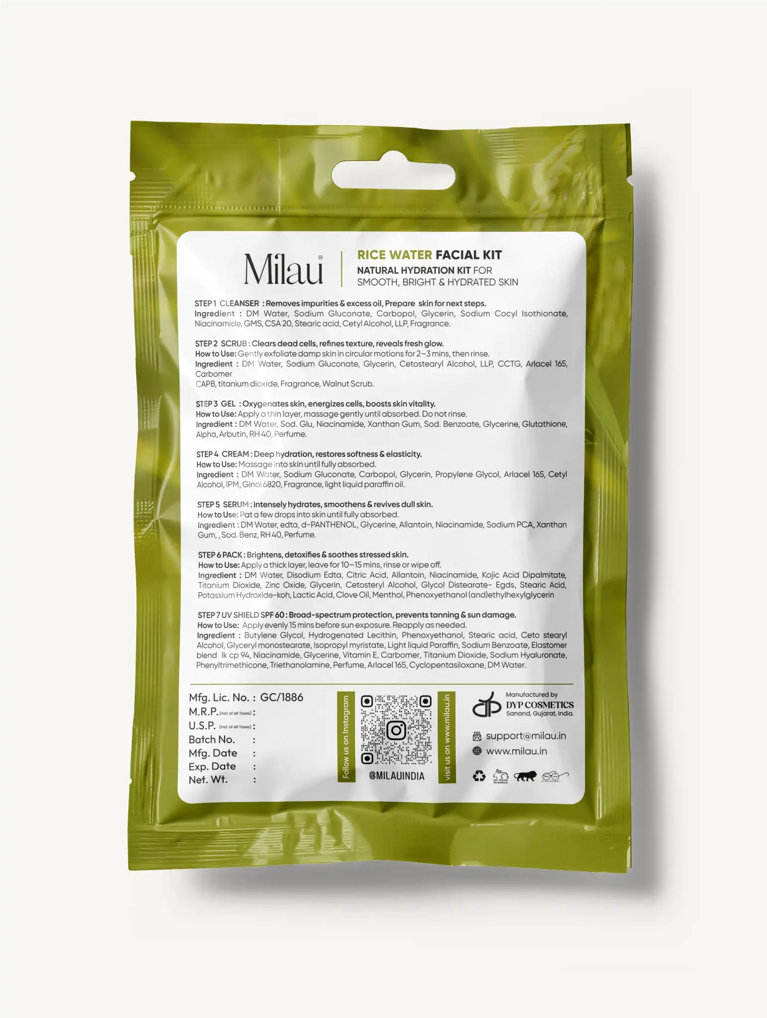 Milau Rice Water Facial Kit – Natural Hydration 7 Step Facial Kit for Smooth & Glass Skin