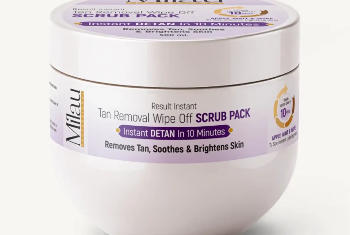 Milau tan removal scrub pack instant detan exfoliating face body brightening pack 300ml