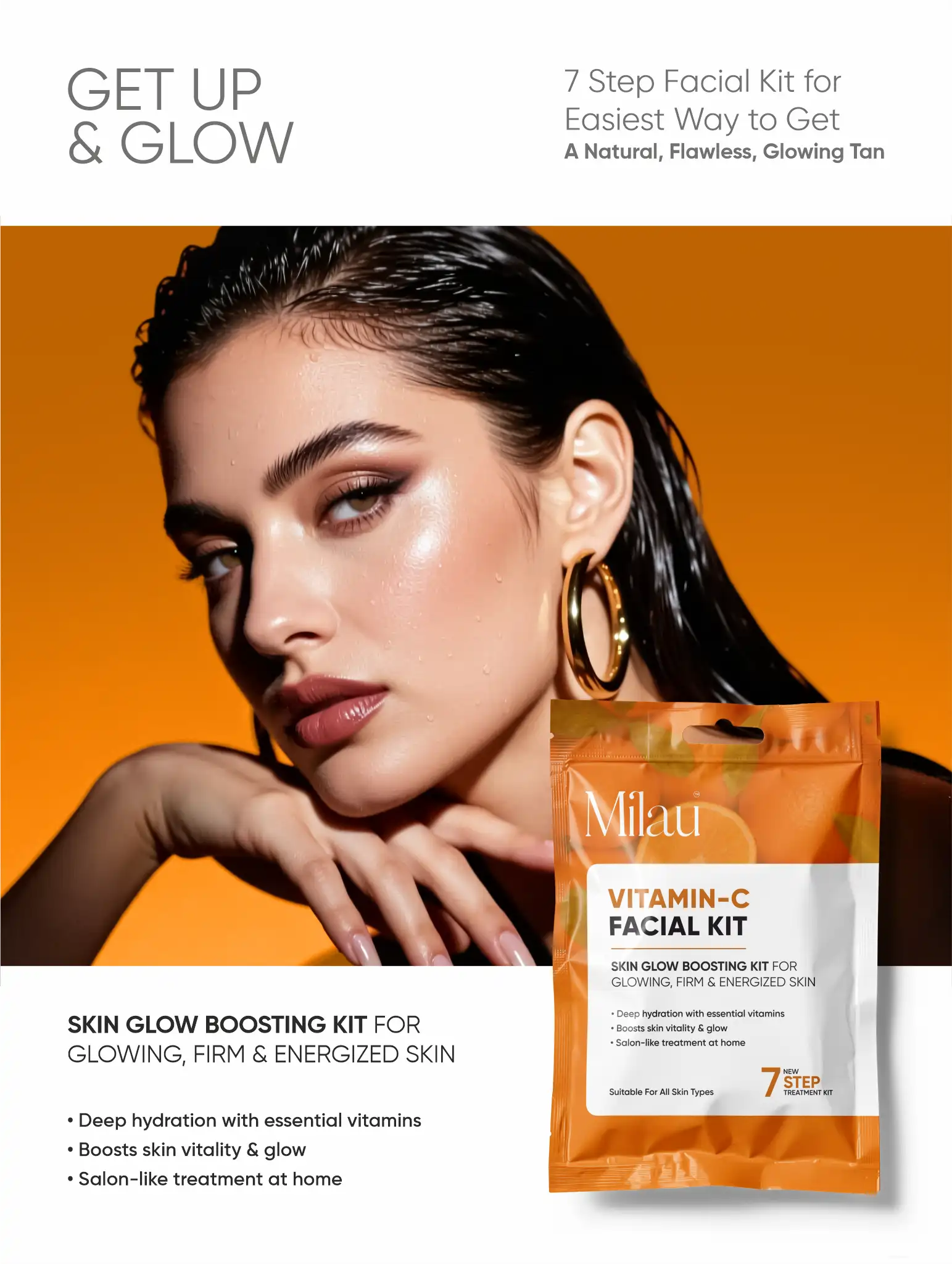Milau Vitamin C Facial Kit – Skin Glow Boosting 7 Step Facial Kit for Bright & Energized Skin