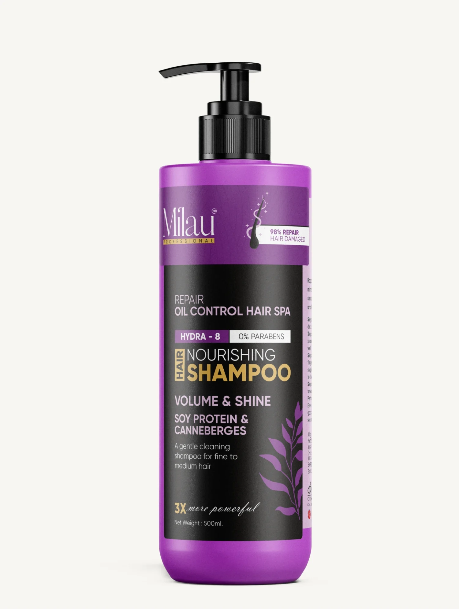 Milau Hair Nourishing Shampoo — Volume, Shine & Oil Control Hair Spa with Soy Protein & Canneberges | 500 ml