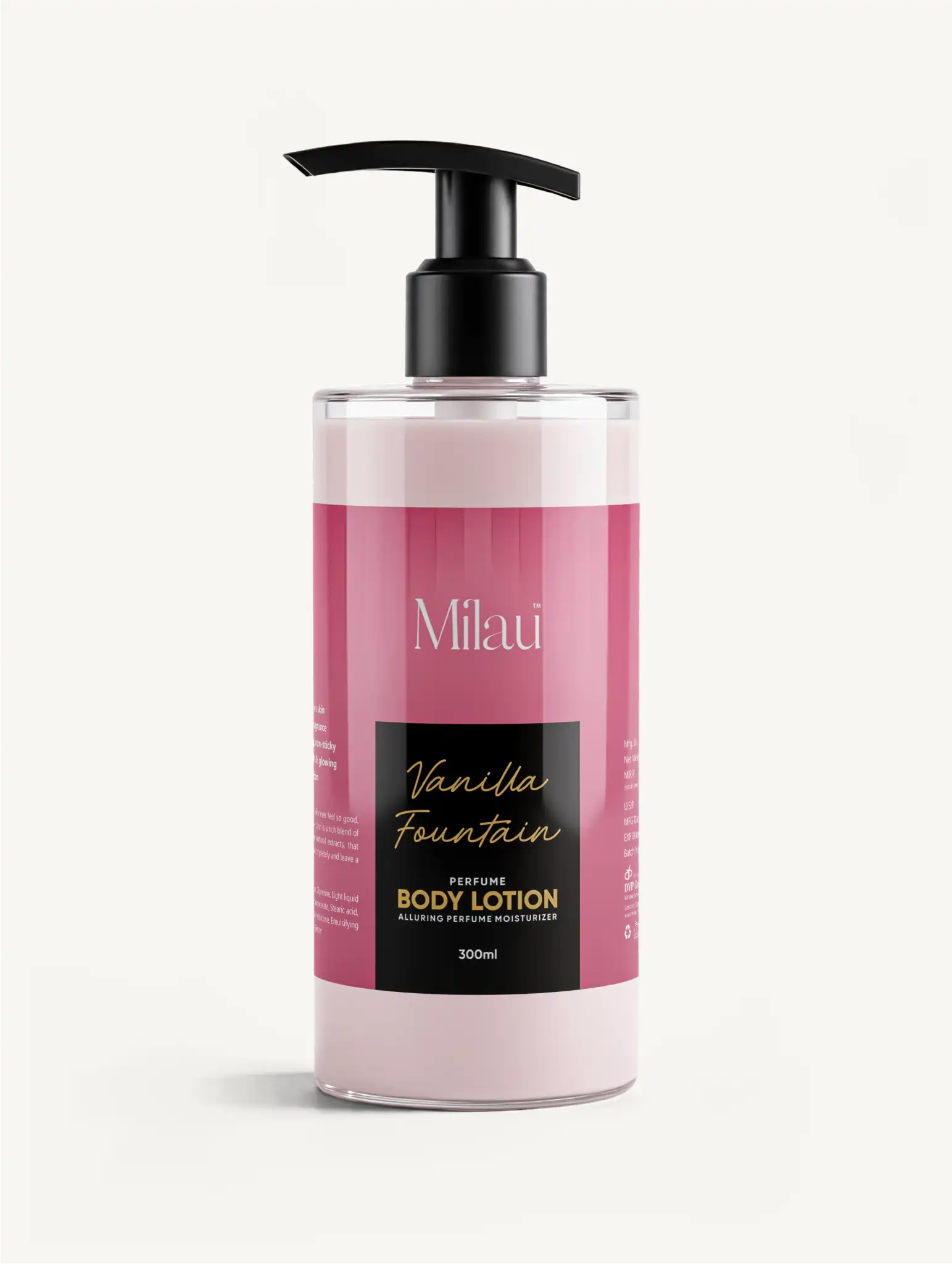 Milau Vanilla Fountain perfume body lotion bottle in hand hydrating scented lotion 300ml