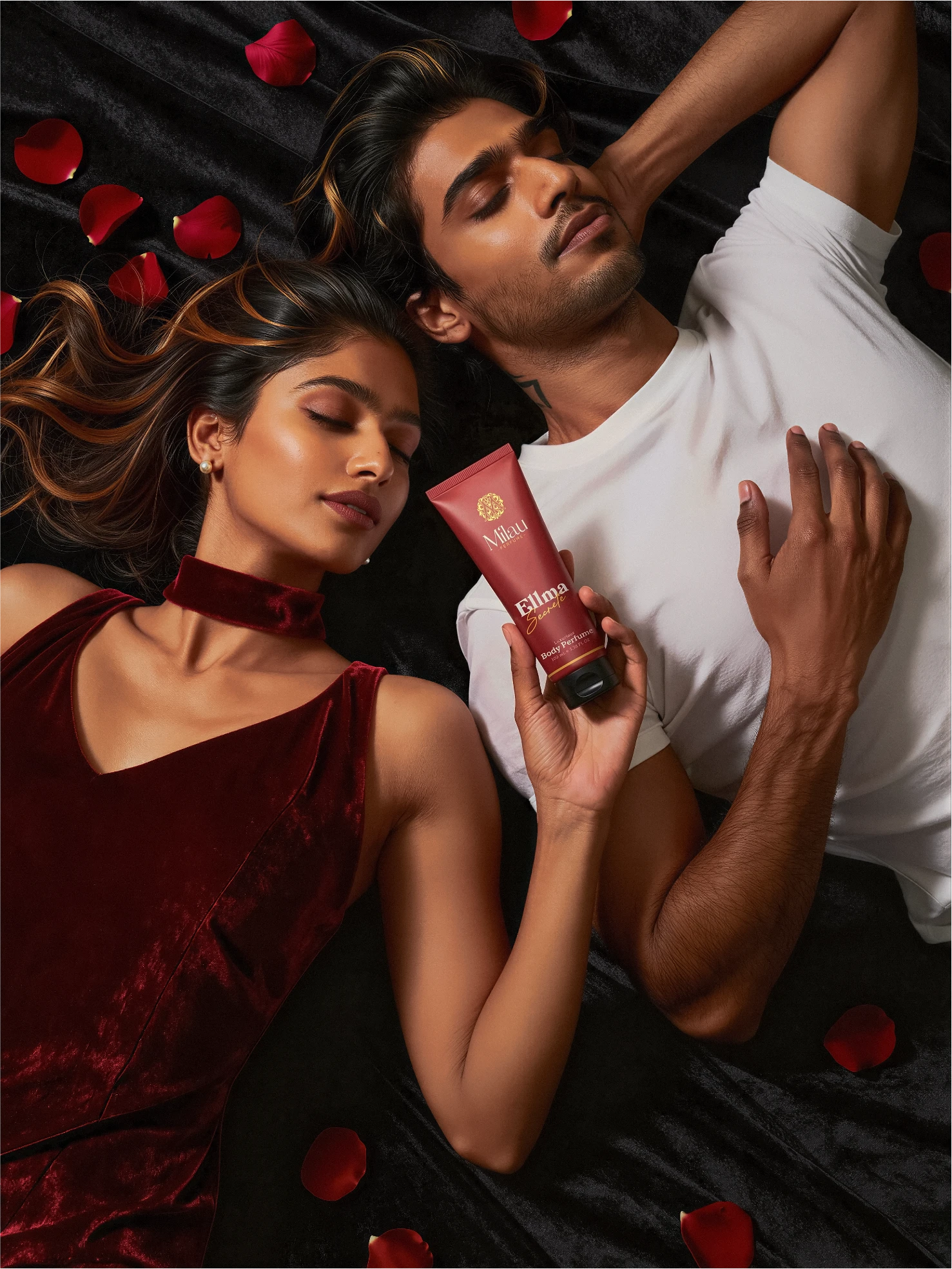 Milau Ellma Secrete Premium Body Perfume Cream Romantic Velvet Backdrop Couple Campaign – 100ml