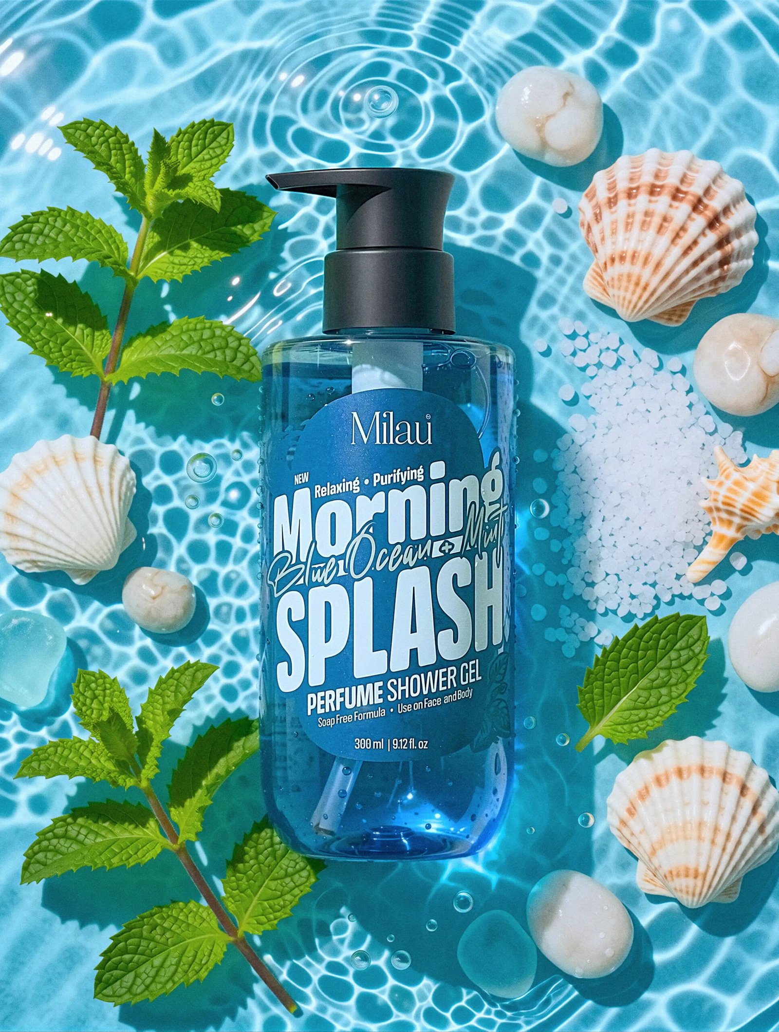 Milau blue ocean and mint ingredients.